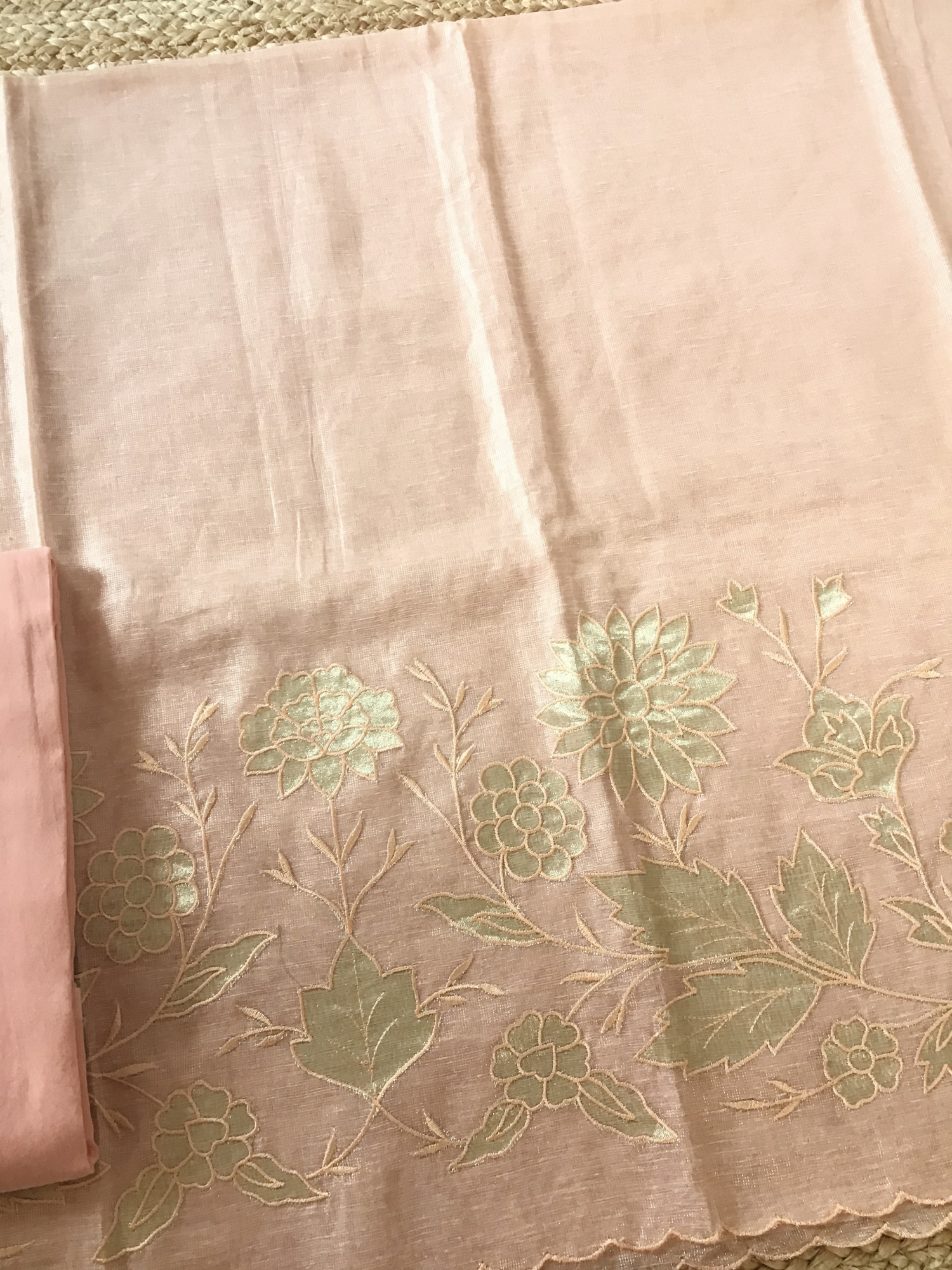 Soft Tissue Chanderi Embroidered Suit - Peach