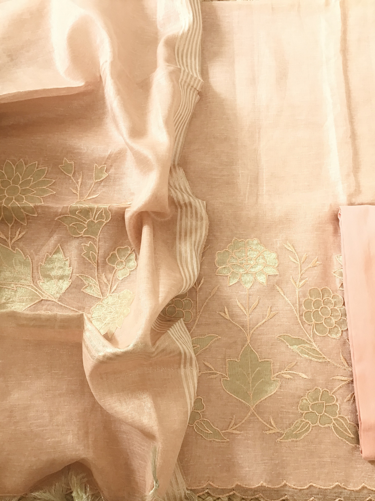 Soft Tissue Chanderi Embroidered Suit - Peach