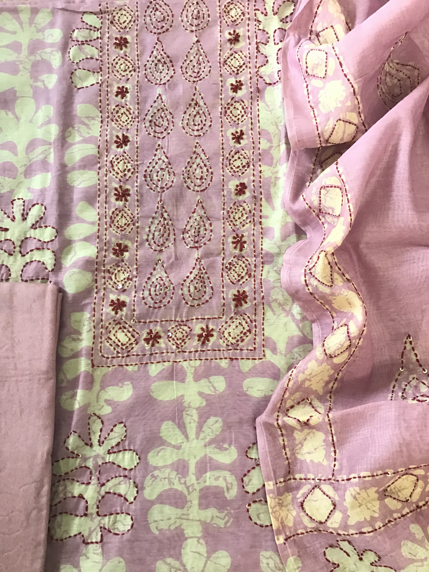 Soft Kora Chanderi Printed Embroidered Suit - Pink
