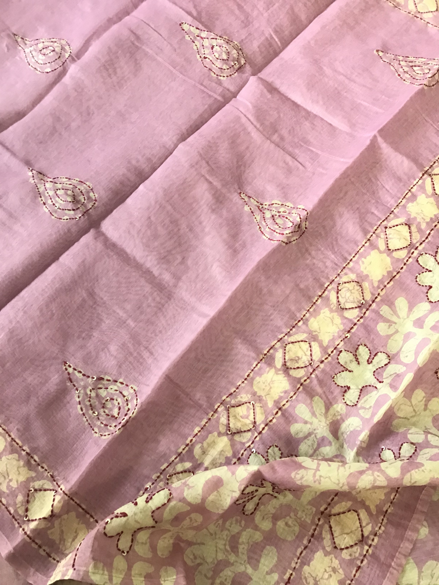 Soft Kora Chanderi Printed Embroidered Suit - Pink