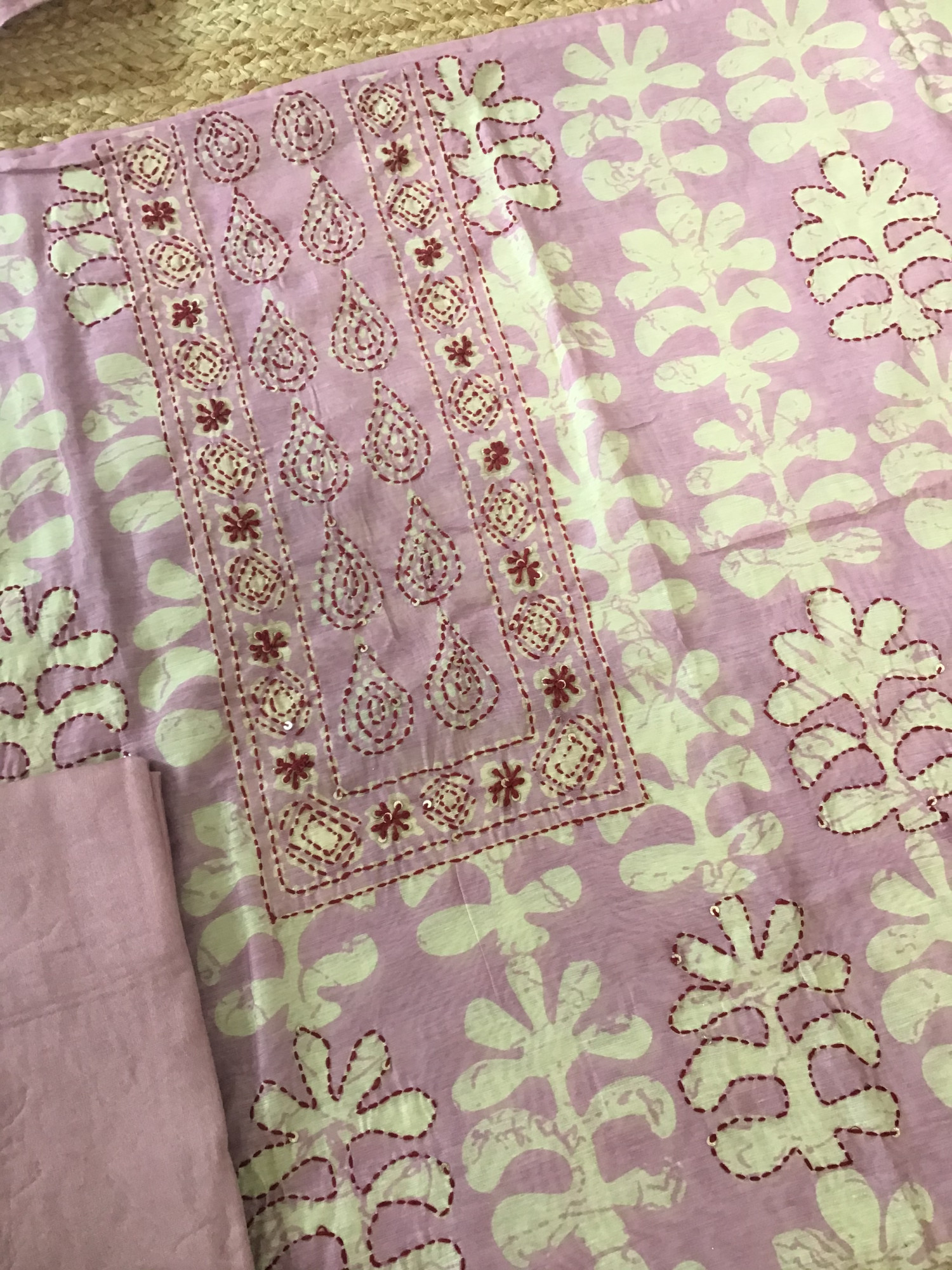 Soft Kora Chanderi Printed Embroidered Suit - Pink