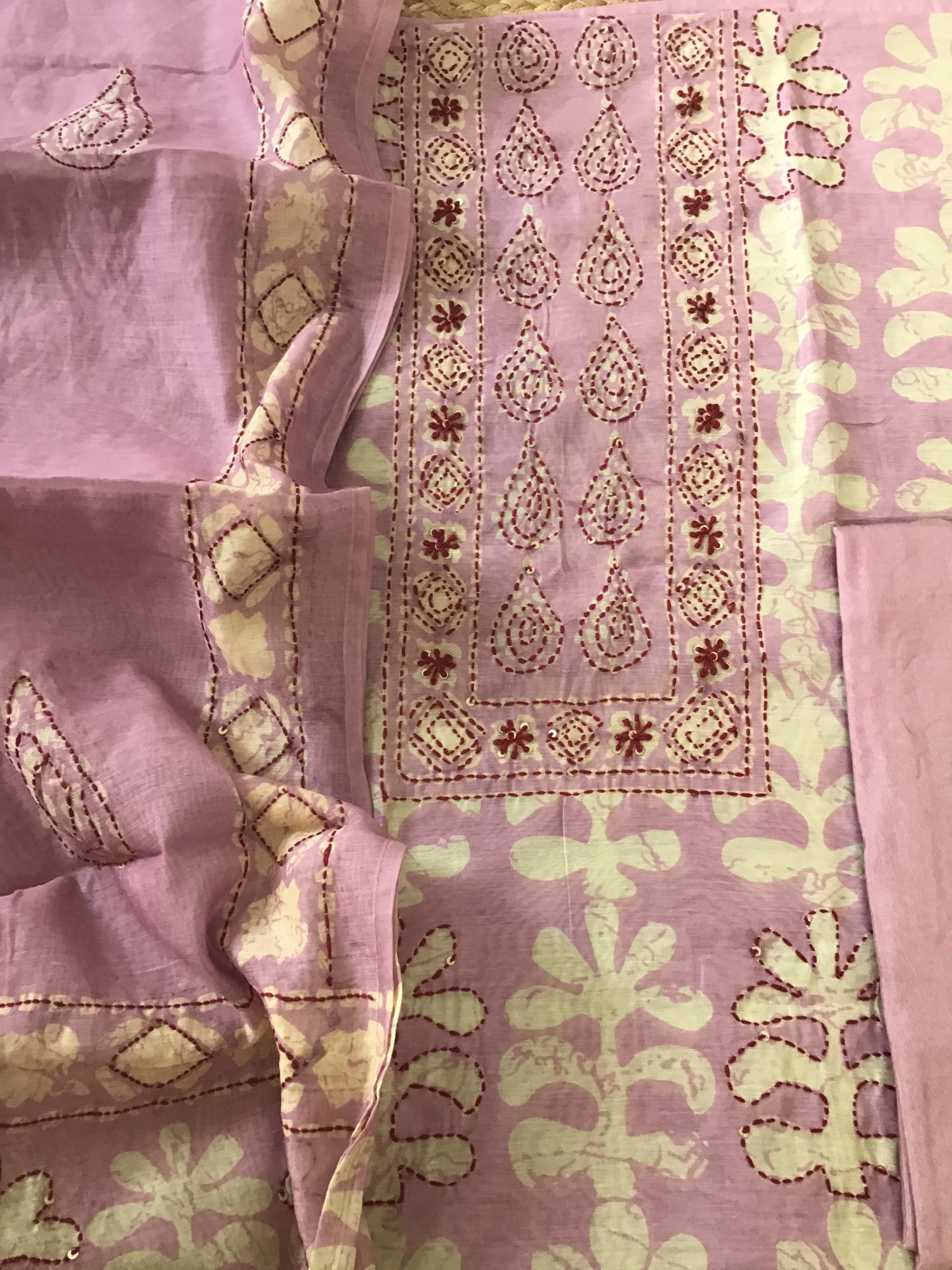 Soft Kora Chanderi Printed Embroidered Suit - Pink