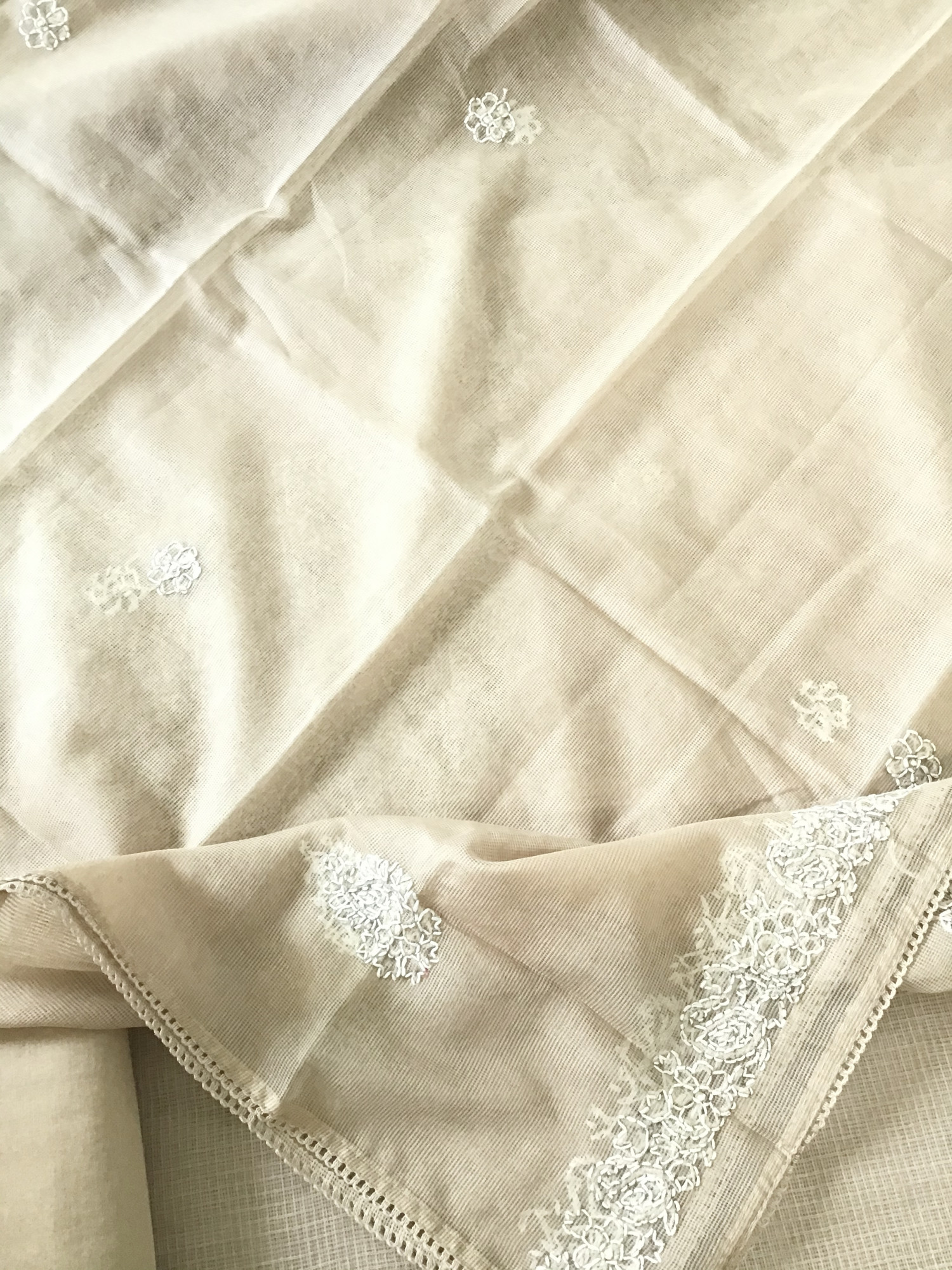 Pure Kota Cotton Embroidered Suit - Beige