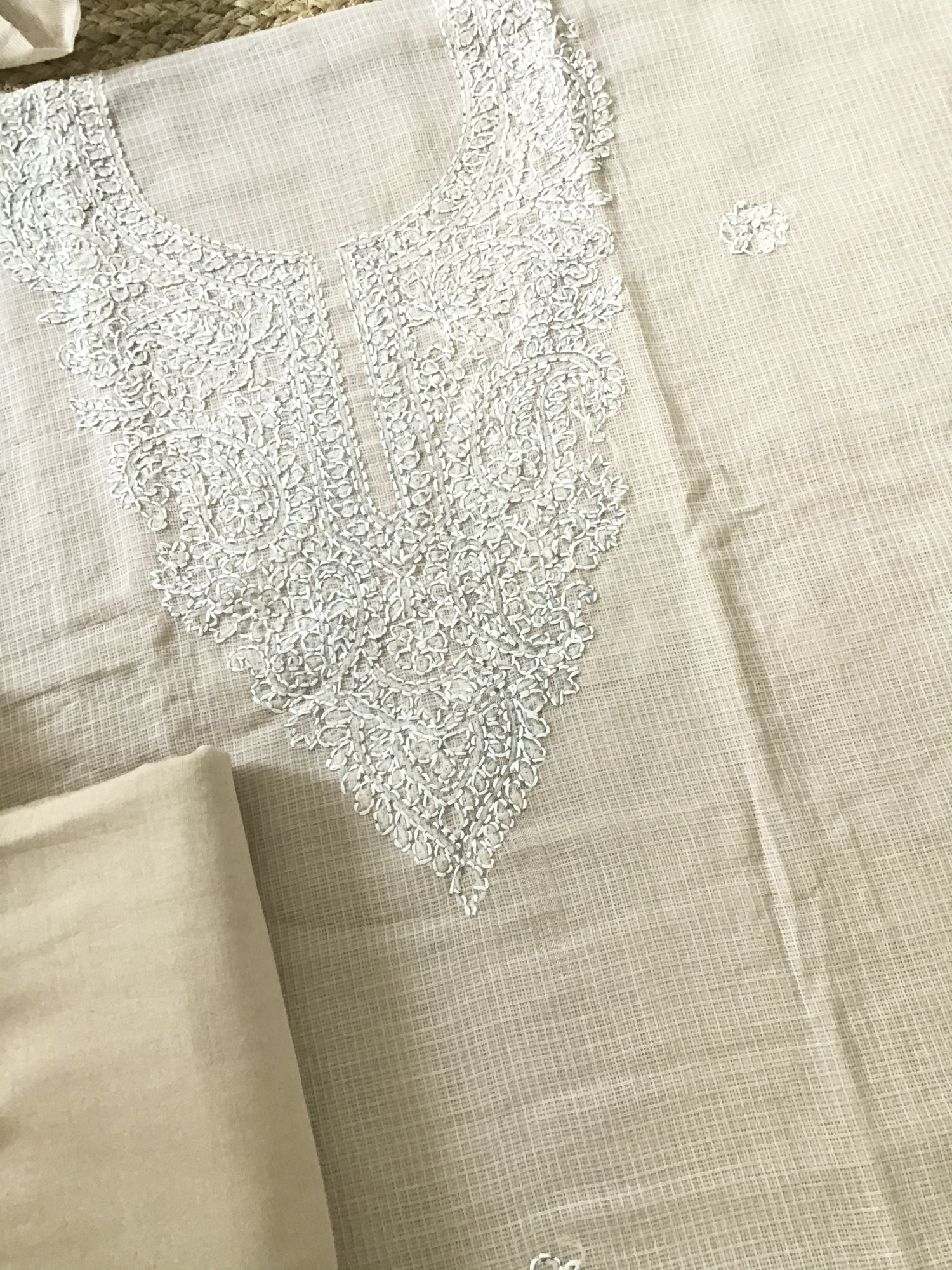 Pure Kota Cotton Embroidered Suit - Beige