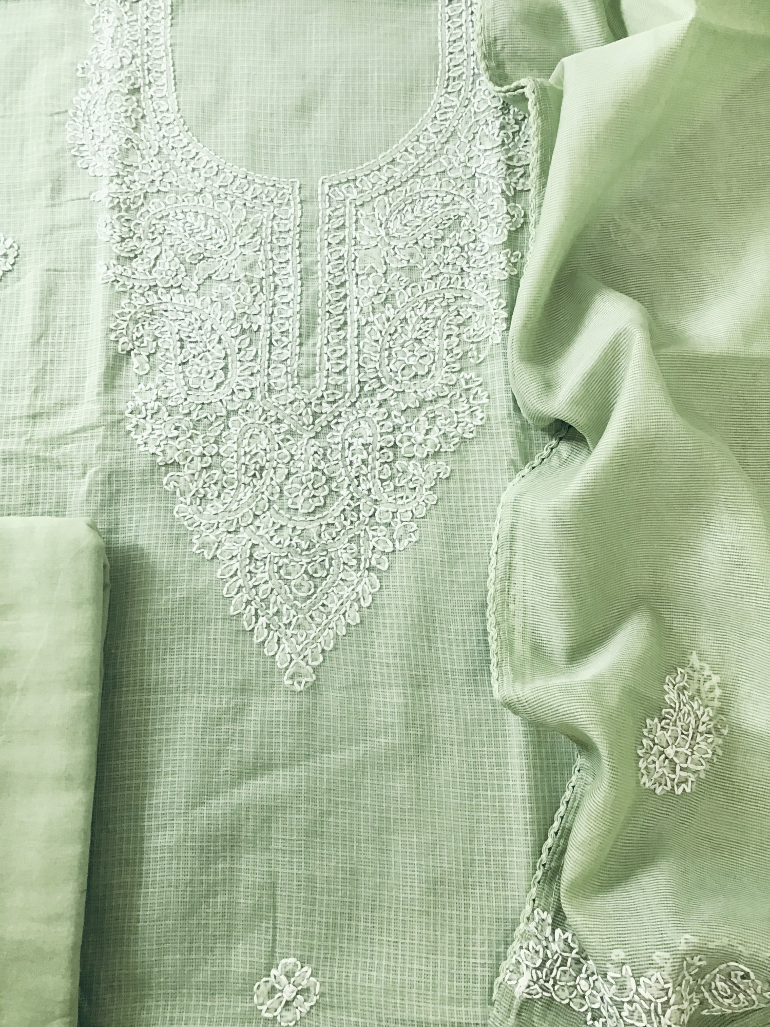 Pure Kota Cotton Embroidered Suit - Green