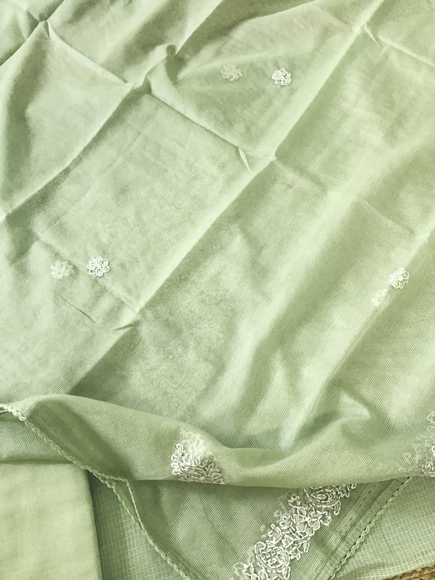 Pure Kota Cotton Embroidered Suit - Green