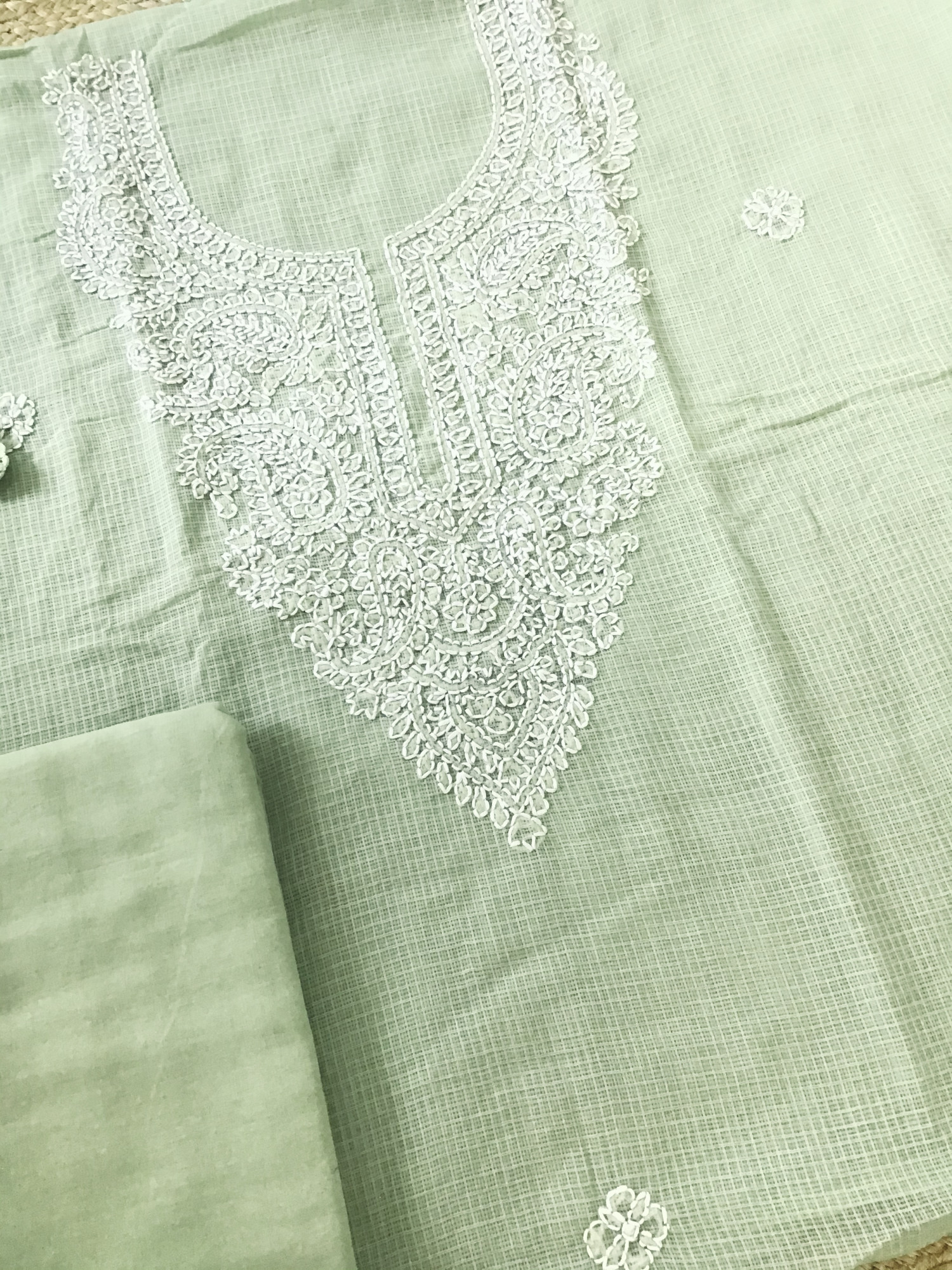 Pure Kota Cotton Embroidered Suit - Green