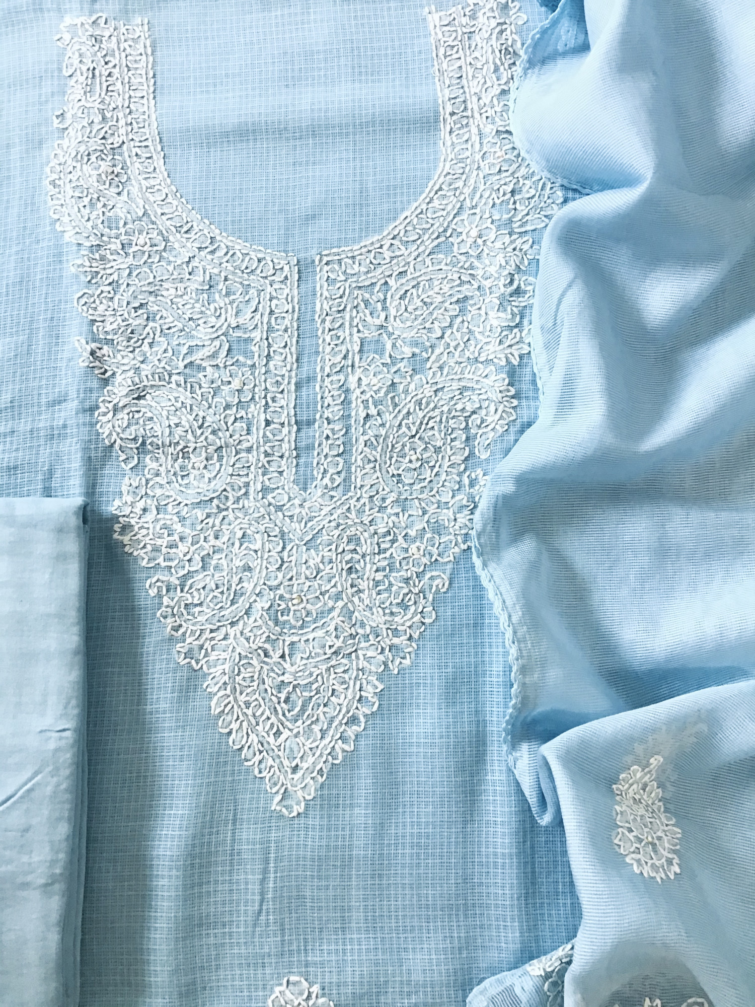 Pure Kota Cotton Embroidered Suit - Blue