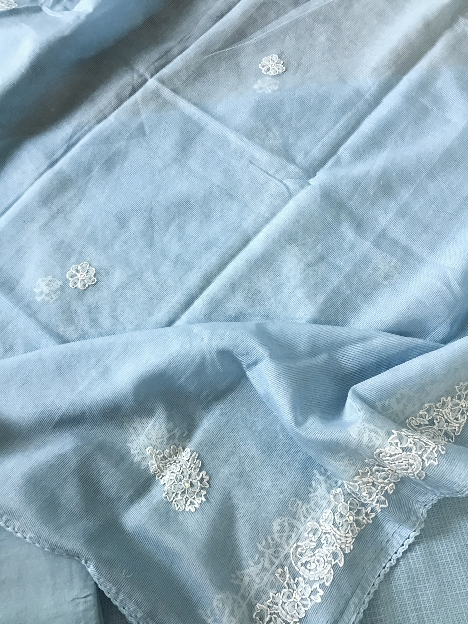 Pure Kota Cotton Embroidered Suit - Blue