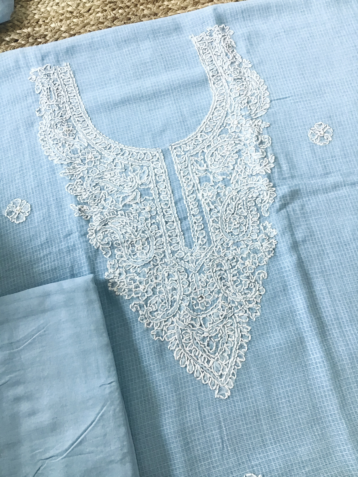 Pure Kota Cotton Embroidered Suit - Blue