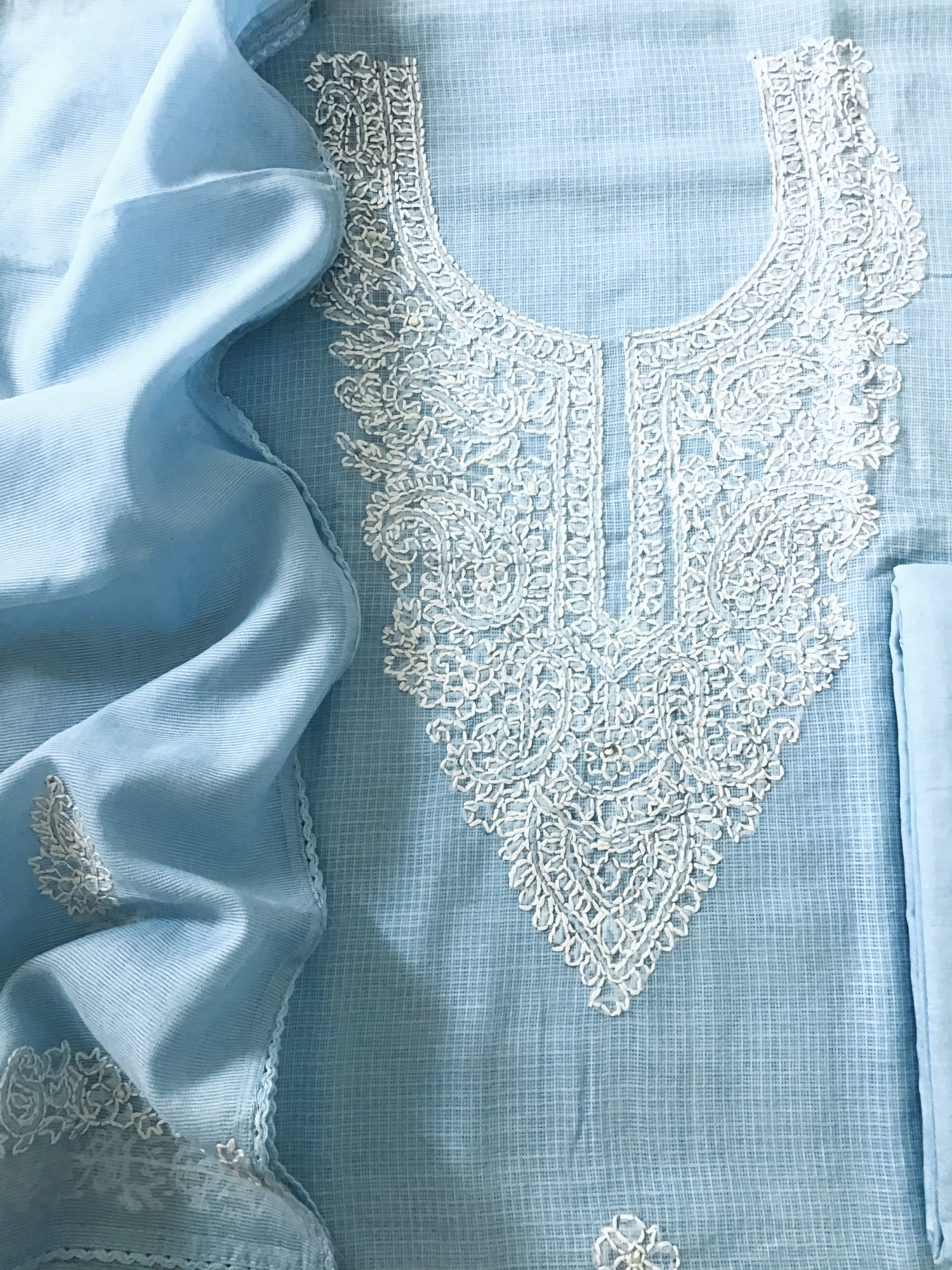 Pure Kota Cotton Embroidered Suit - Blue