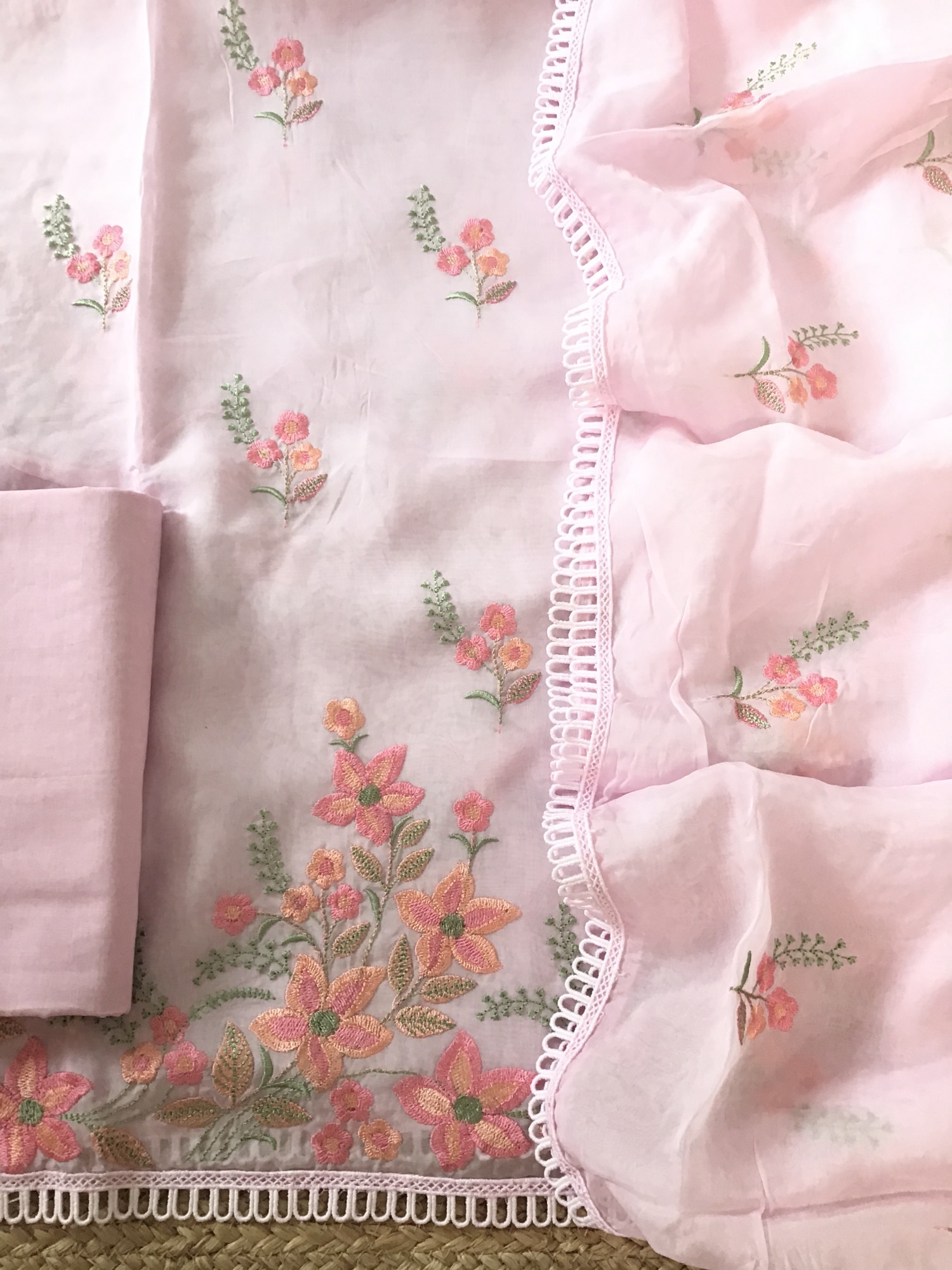 Soft Organza Embroidered Suit - Pink