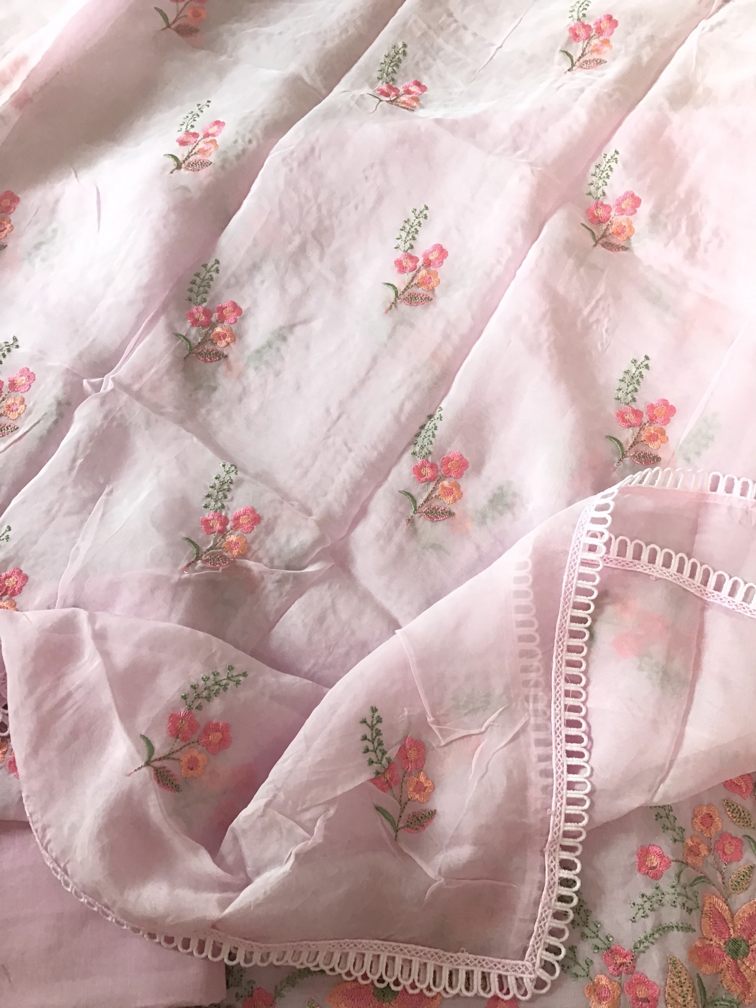 Soft Organza Embroidered Suit - Pink
