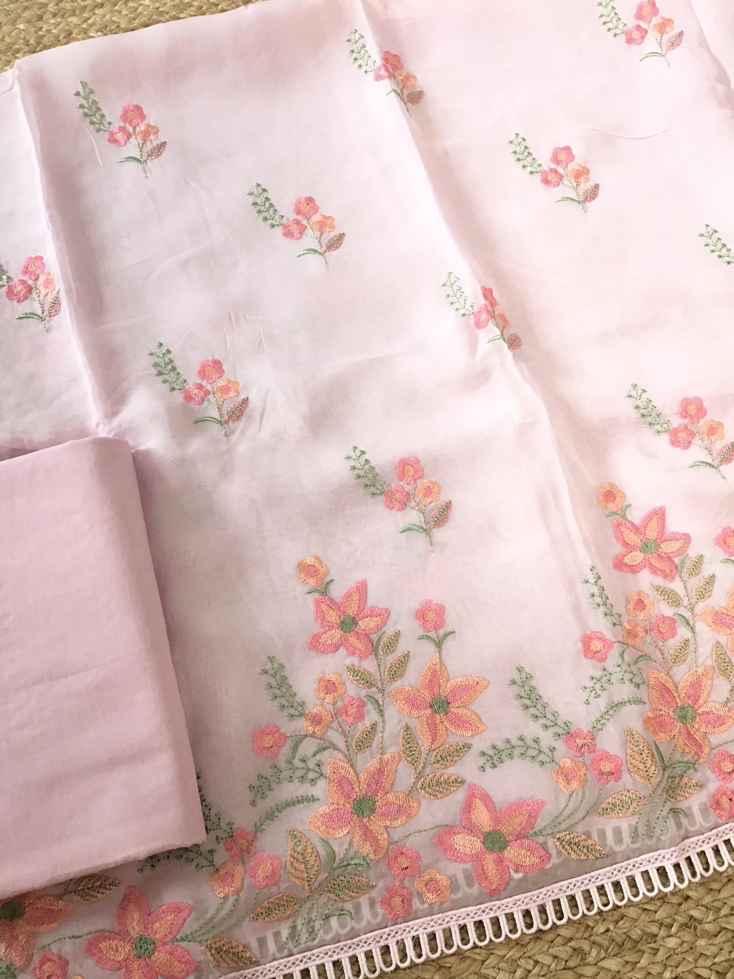 Soft Organza Embroidered Suit - Pink