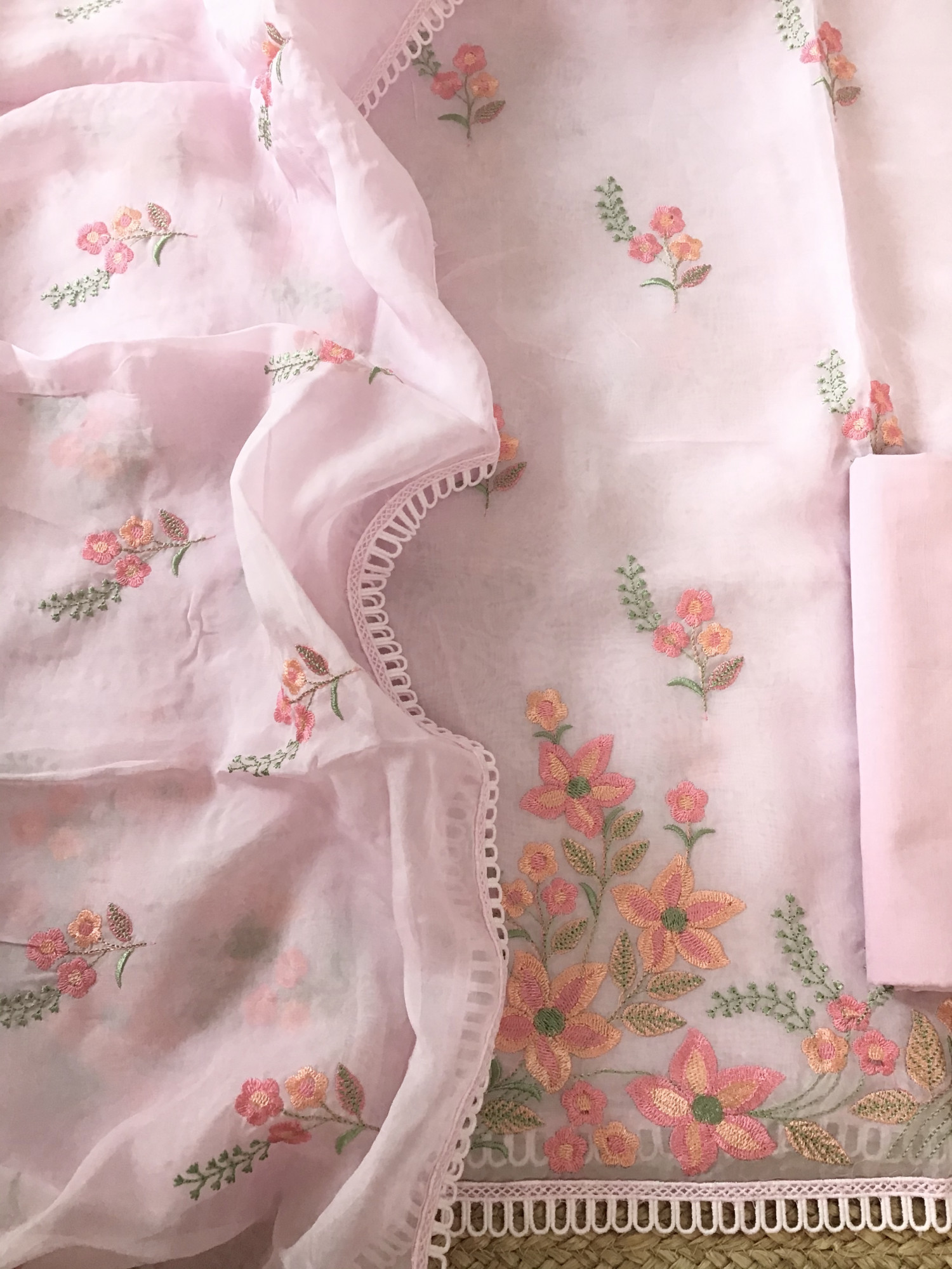 Soft Organza Embroidered Suit - Pink