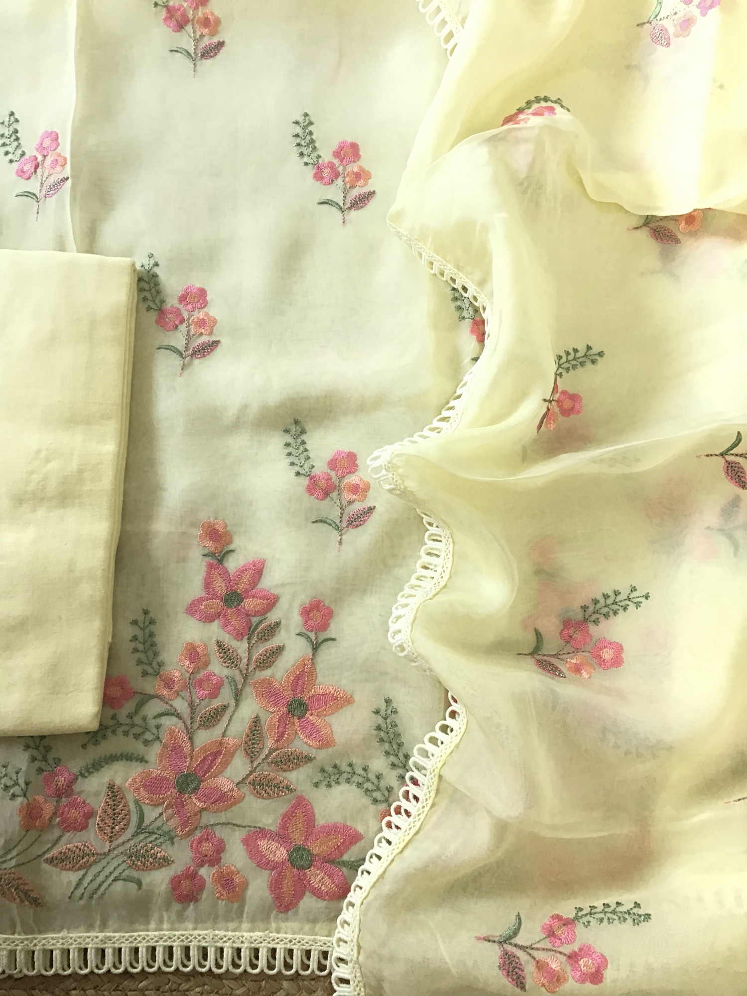 Soft Organza Embroidered Suit - Yellow