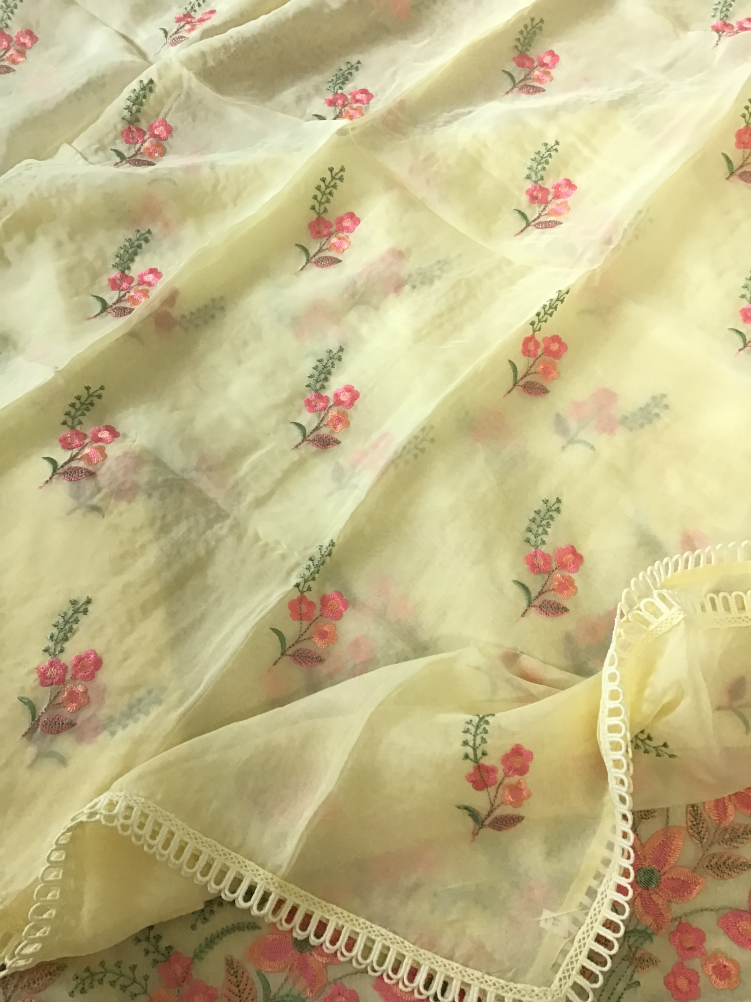 Soft Organza Embroidered Suit - Yellow