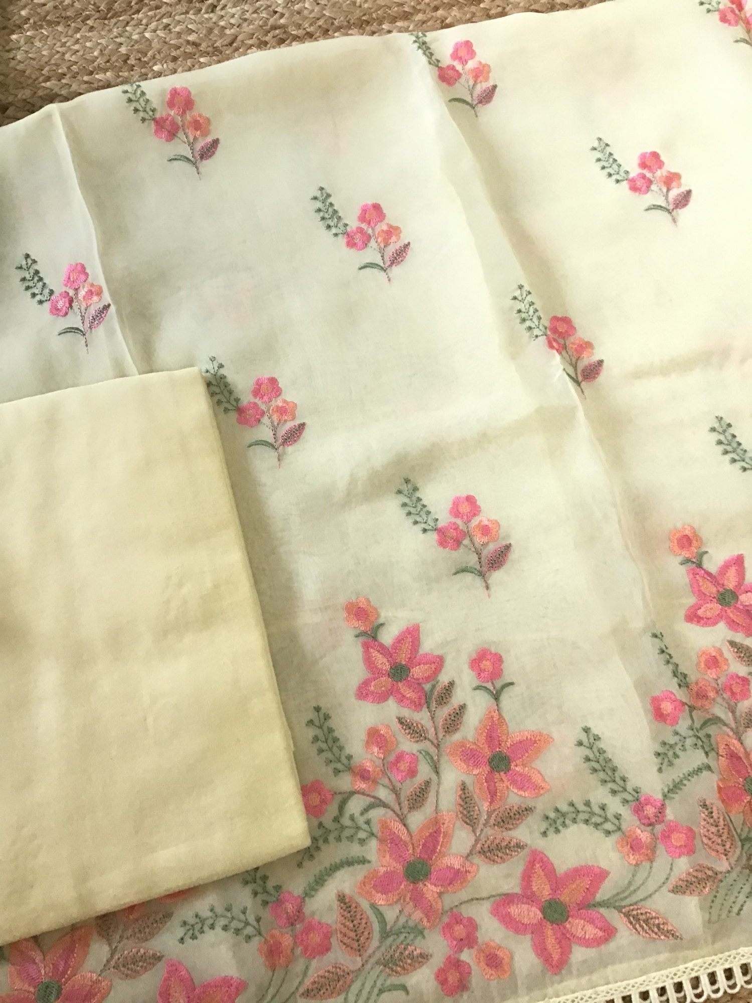 Soft Organza Embroidered Suit - Yellow