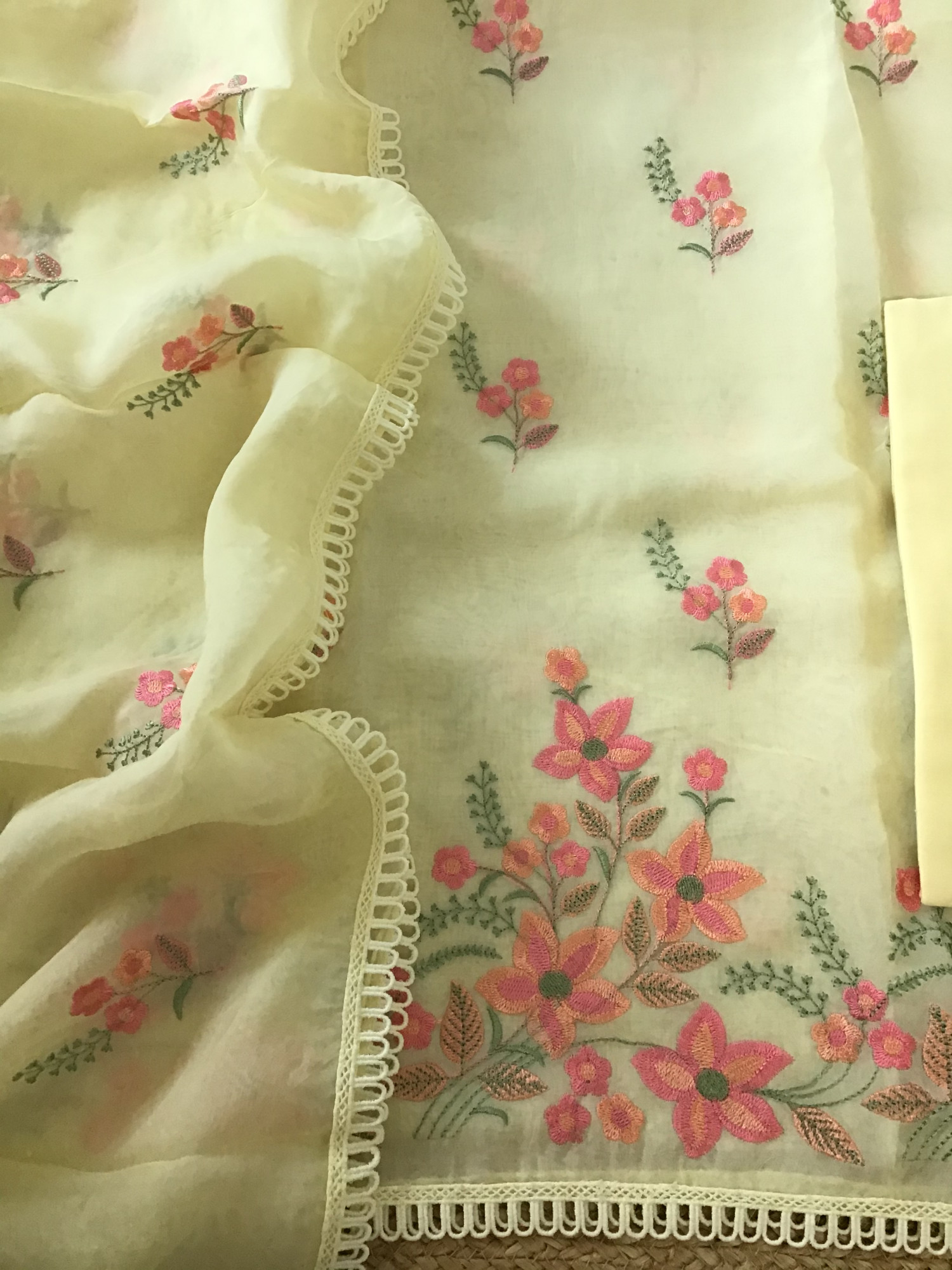 Soft Organza Embroidered Suit - Yellow