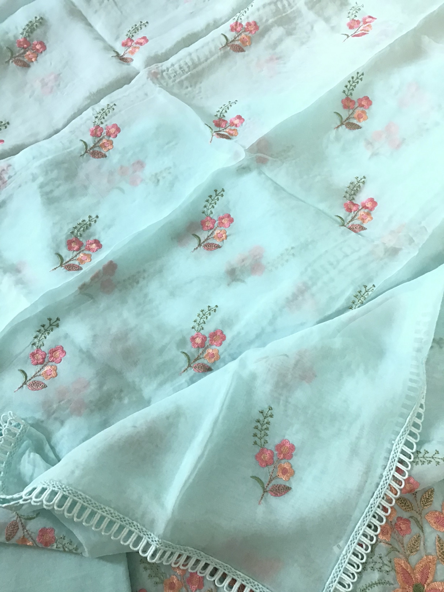 Soft Organza Embroidered Suit - Blue