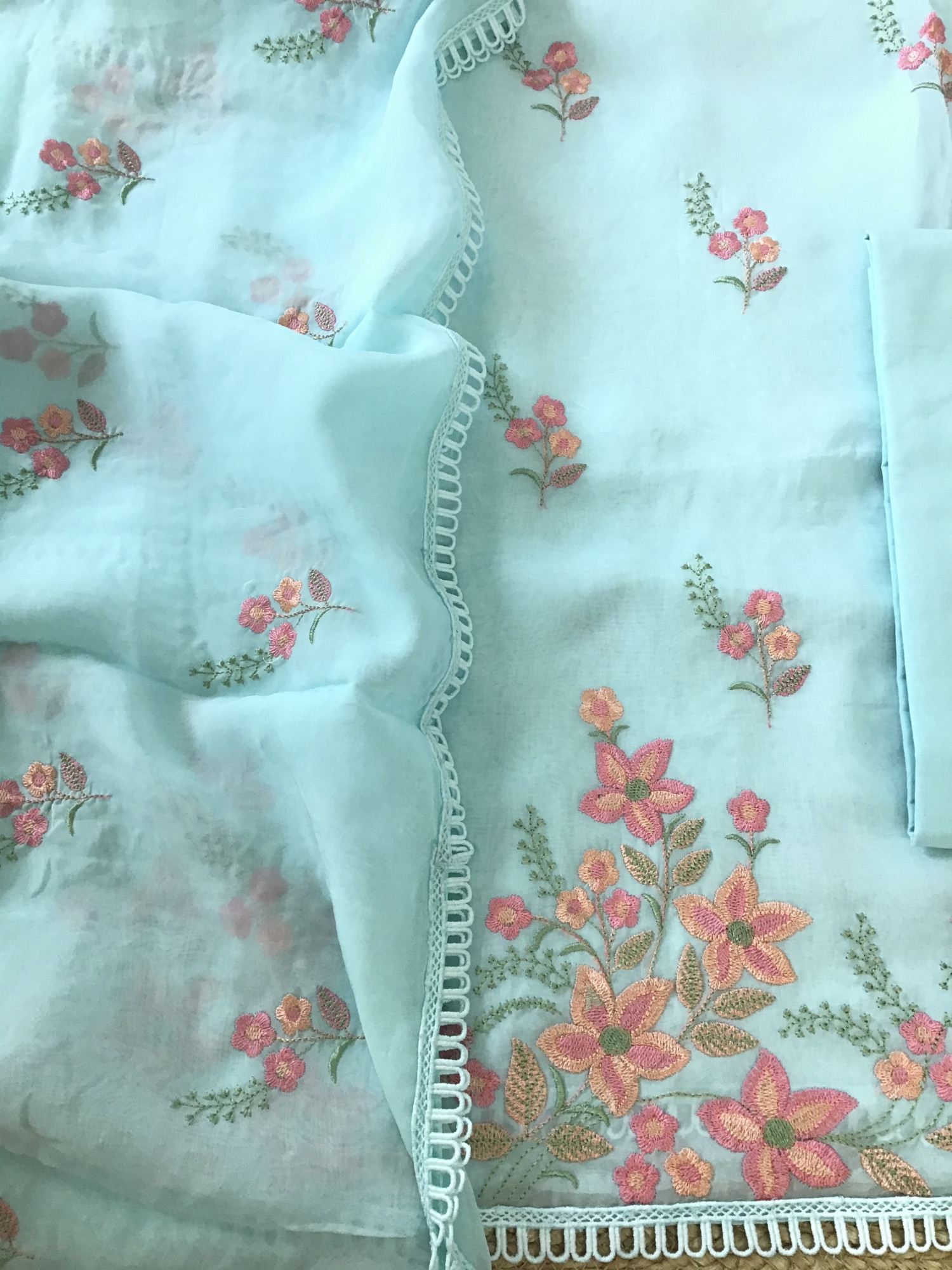 Soft Organza Embroidered Suit - Blue