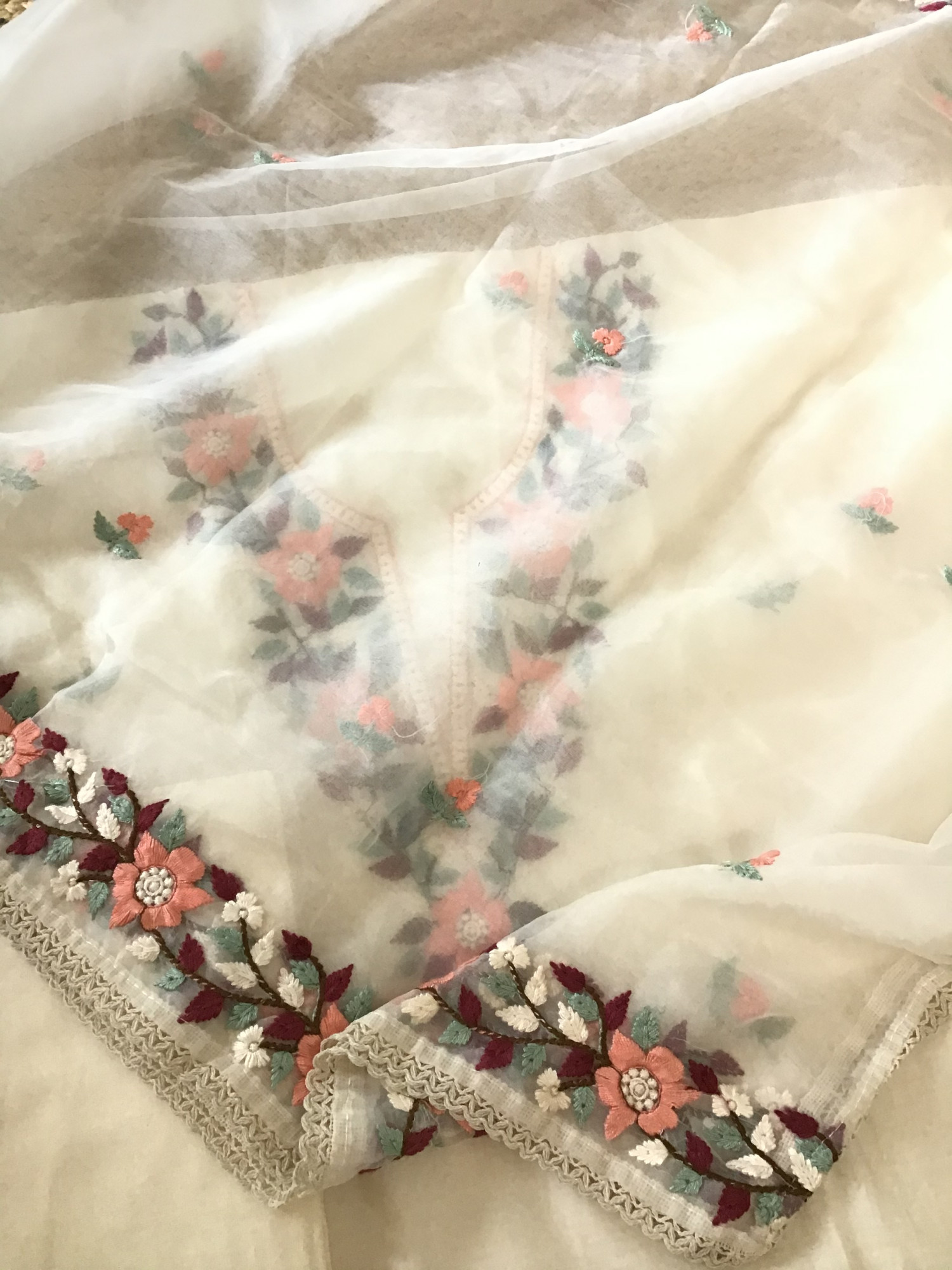 Soft Muslin Embroidered Suit - Offwhite