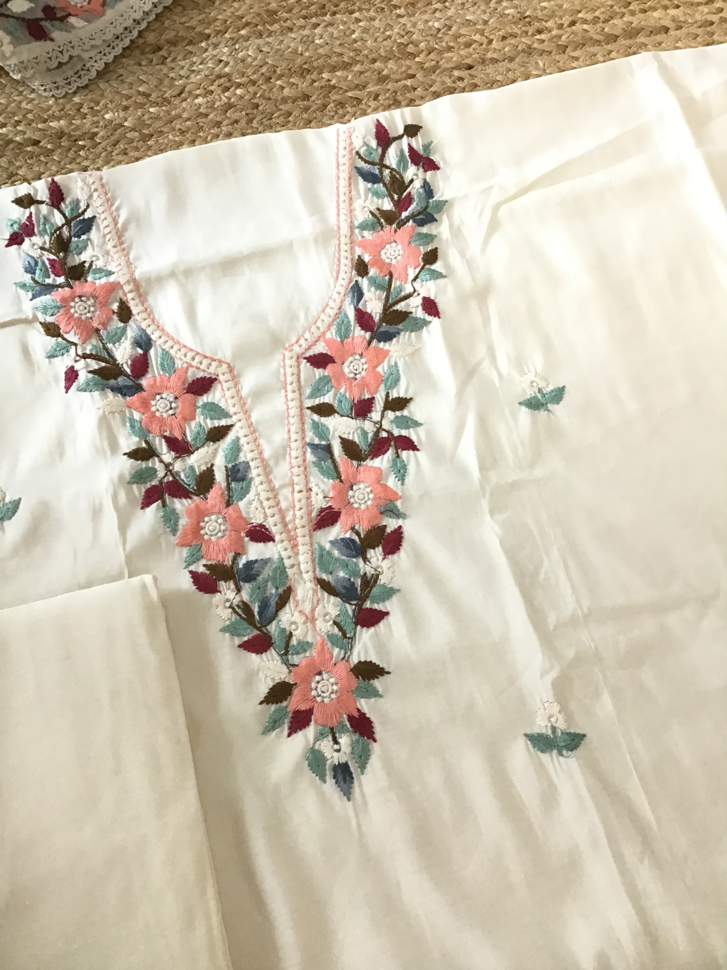 Soft Muslin Embroidered Suit - Offwhite