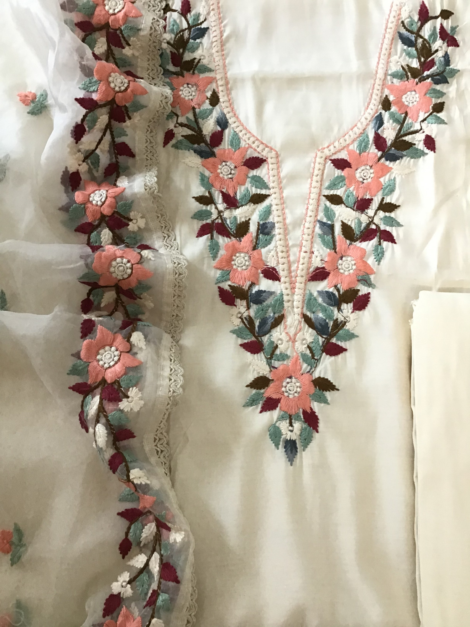 Soft Muslin Embroidered Suit - Offwhite