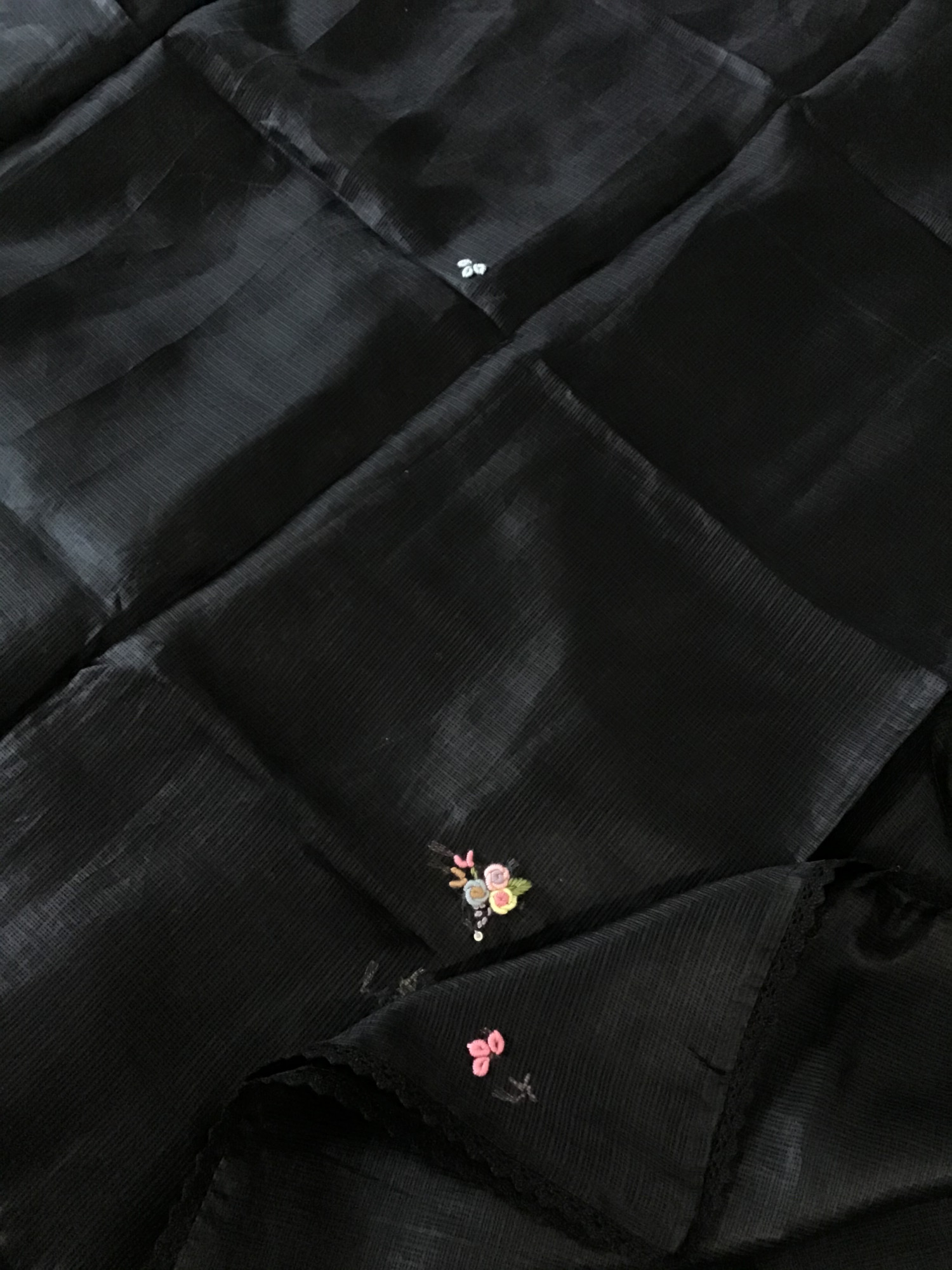 Soft Kota Silk Embroidered Suit - Black
