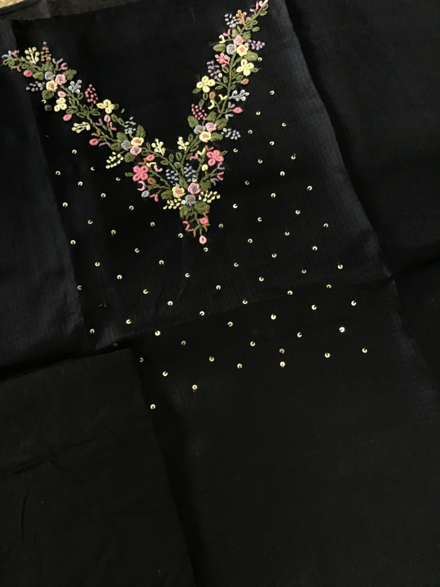 Soft Kota Silk Embroidered Suit - Black