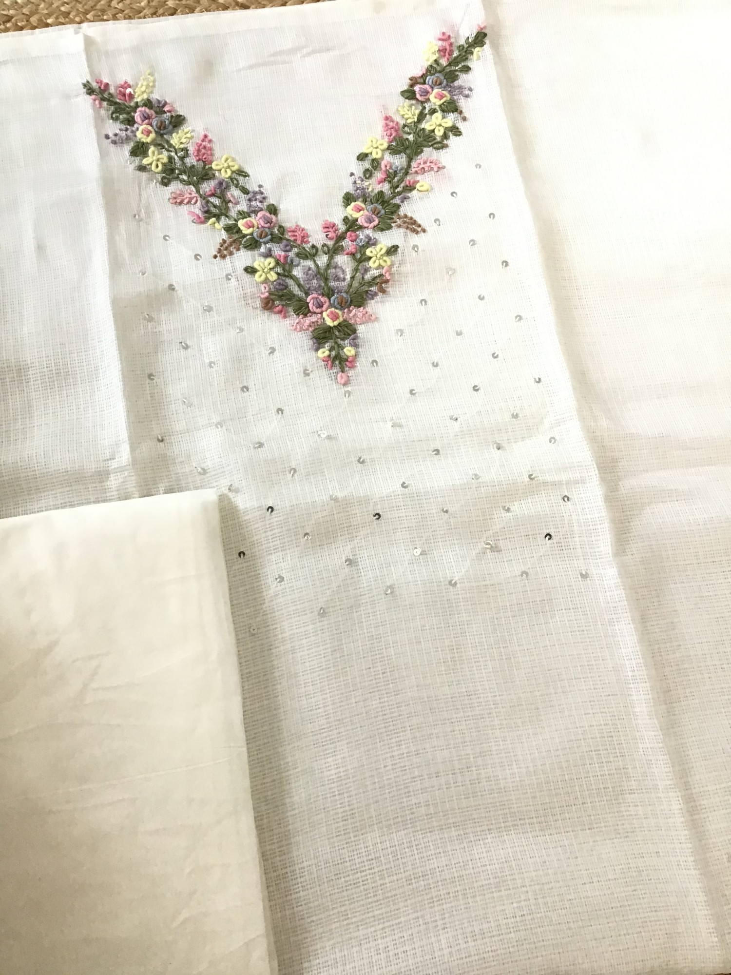 Soft Kota Silk Embroidered Suit - Offwhite