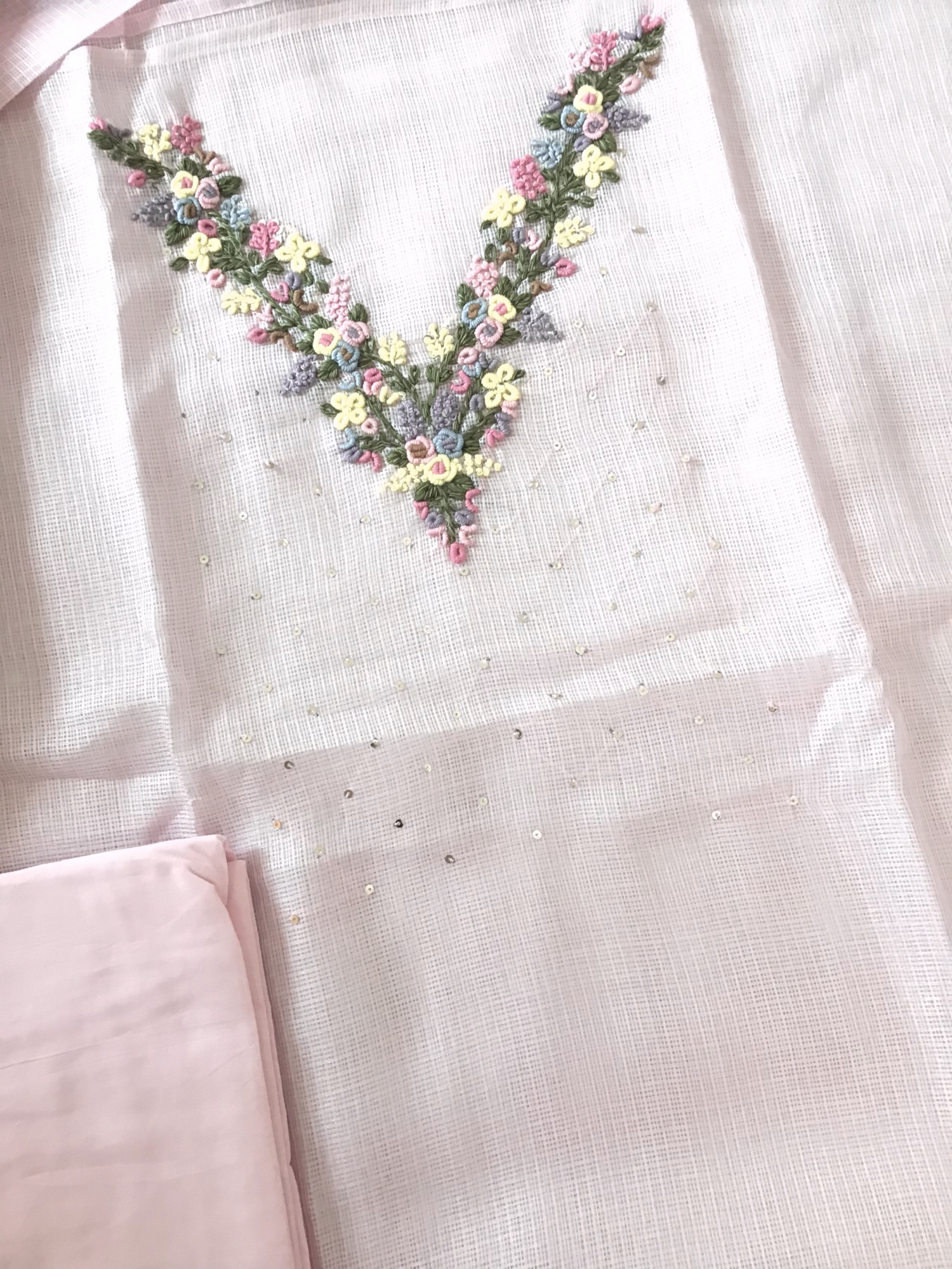 Soft Kota Silk Embroidered Suit - Pink