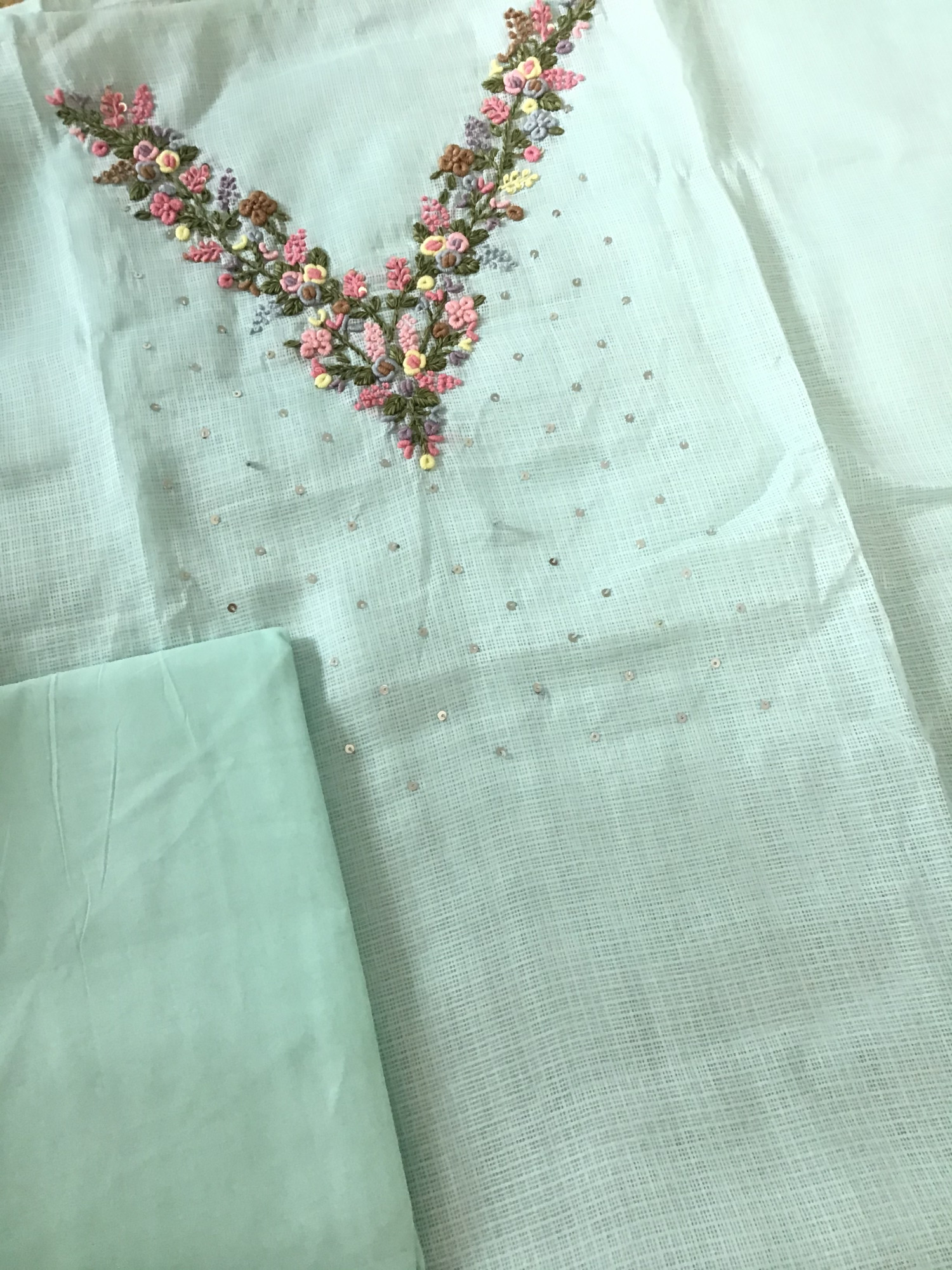 Soft Kota Silk Embroidered Suit - Blue