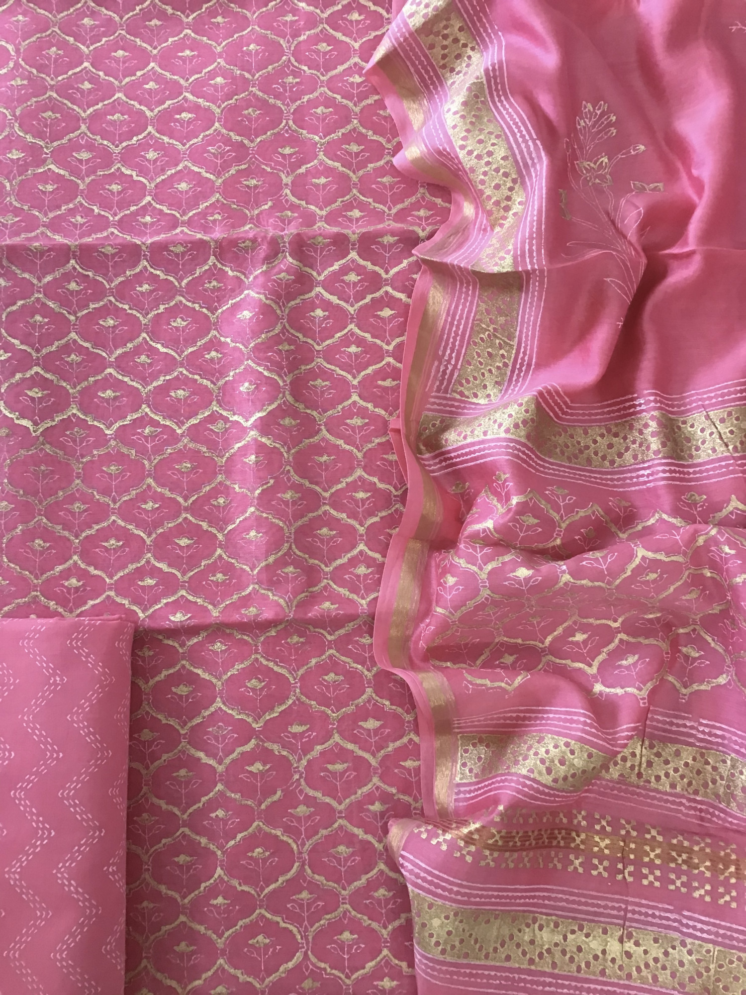Pure Chanderi Printed Suit - Pink