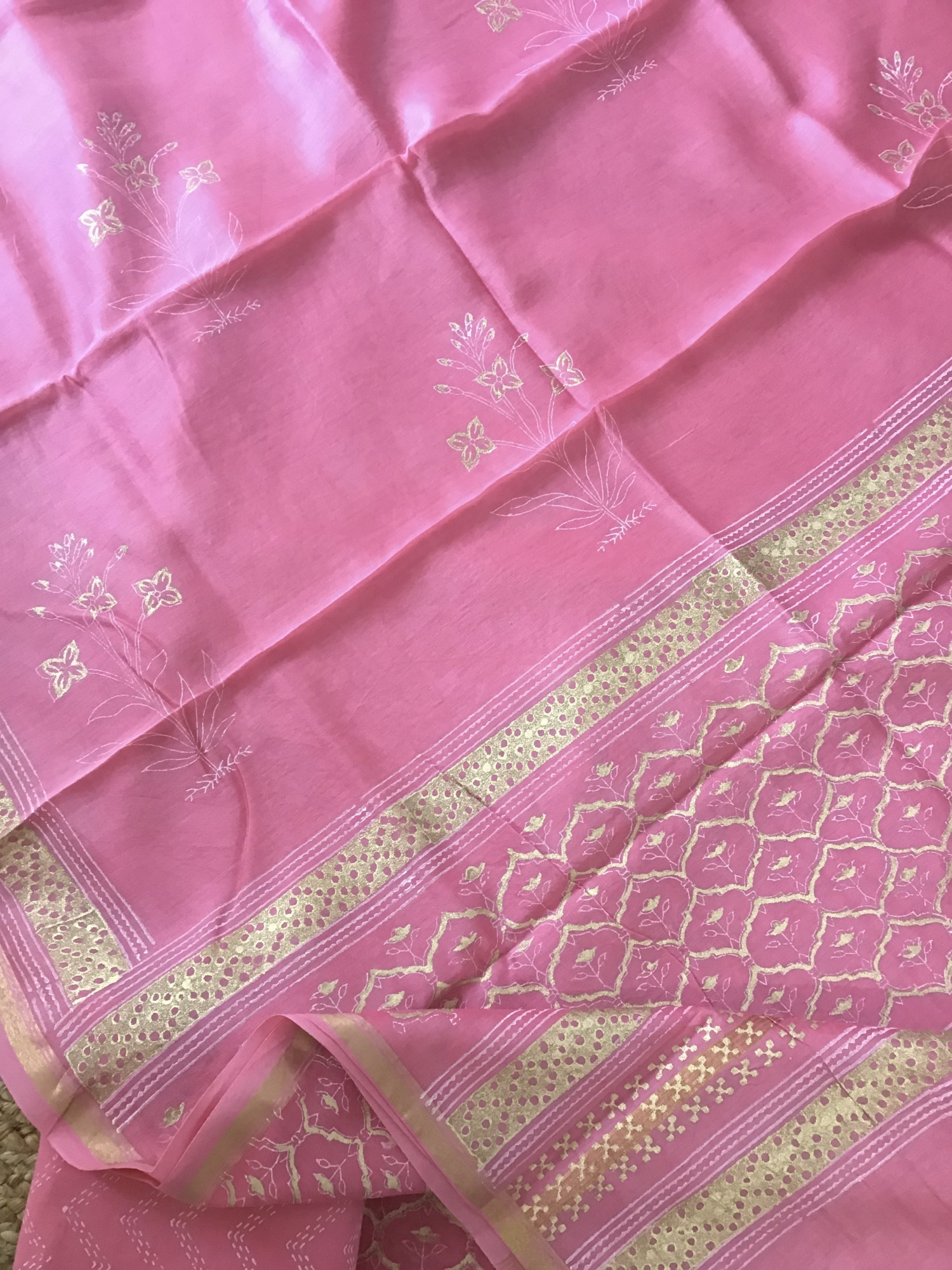 Pure Chanderi Printed Suit - Pink