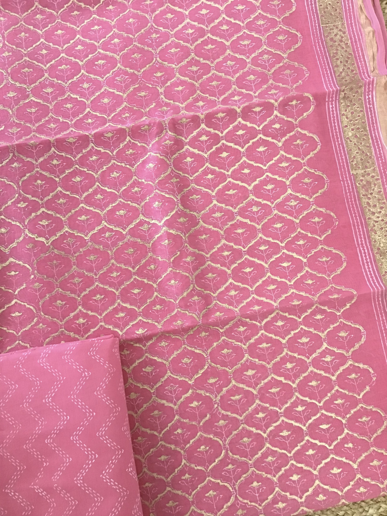 Pure Chanderi Printed Suit - Pink