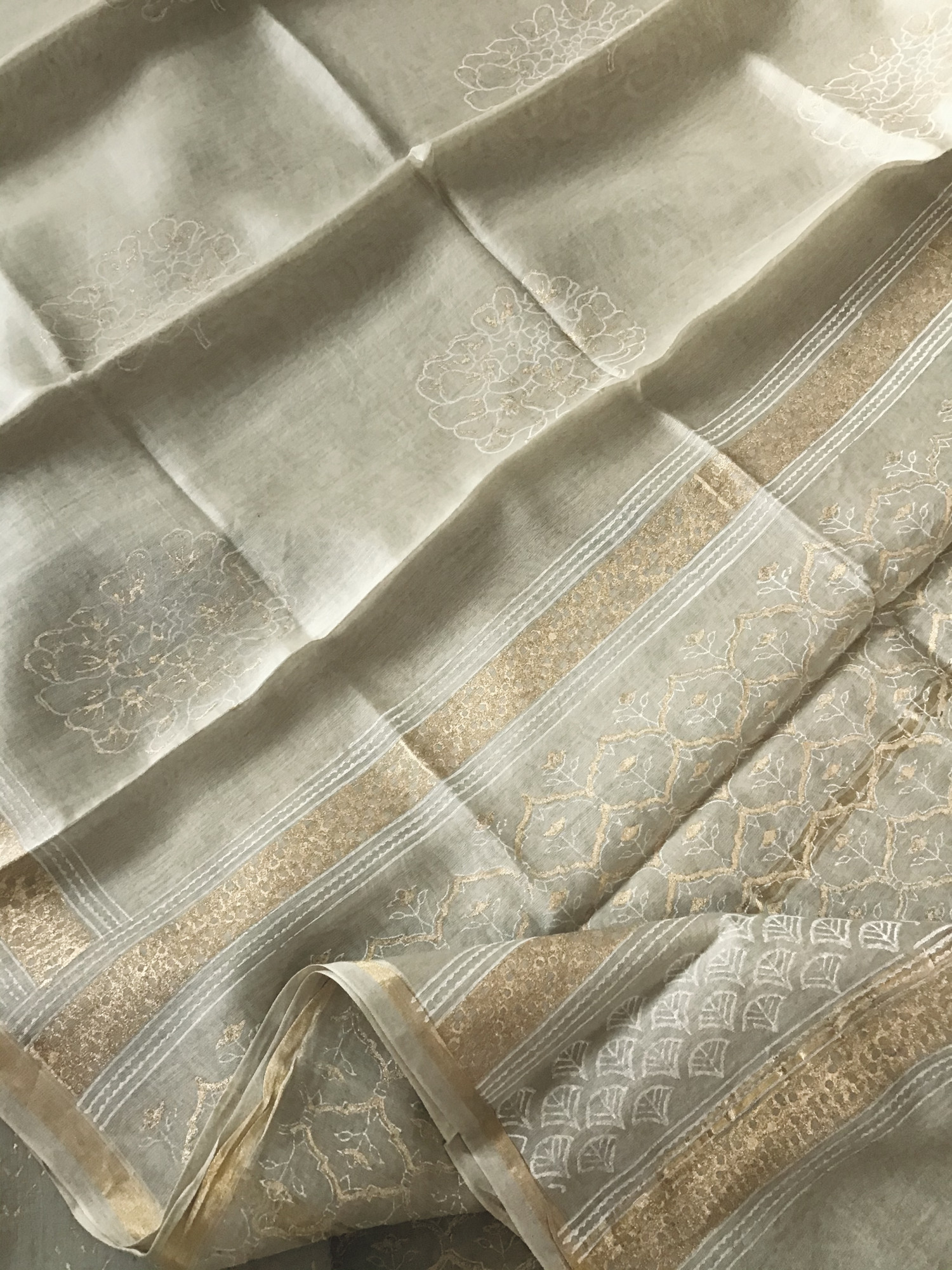 Pure Chanderi Printed Suit - Beige