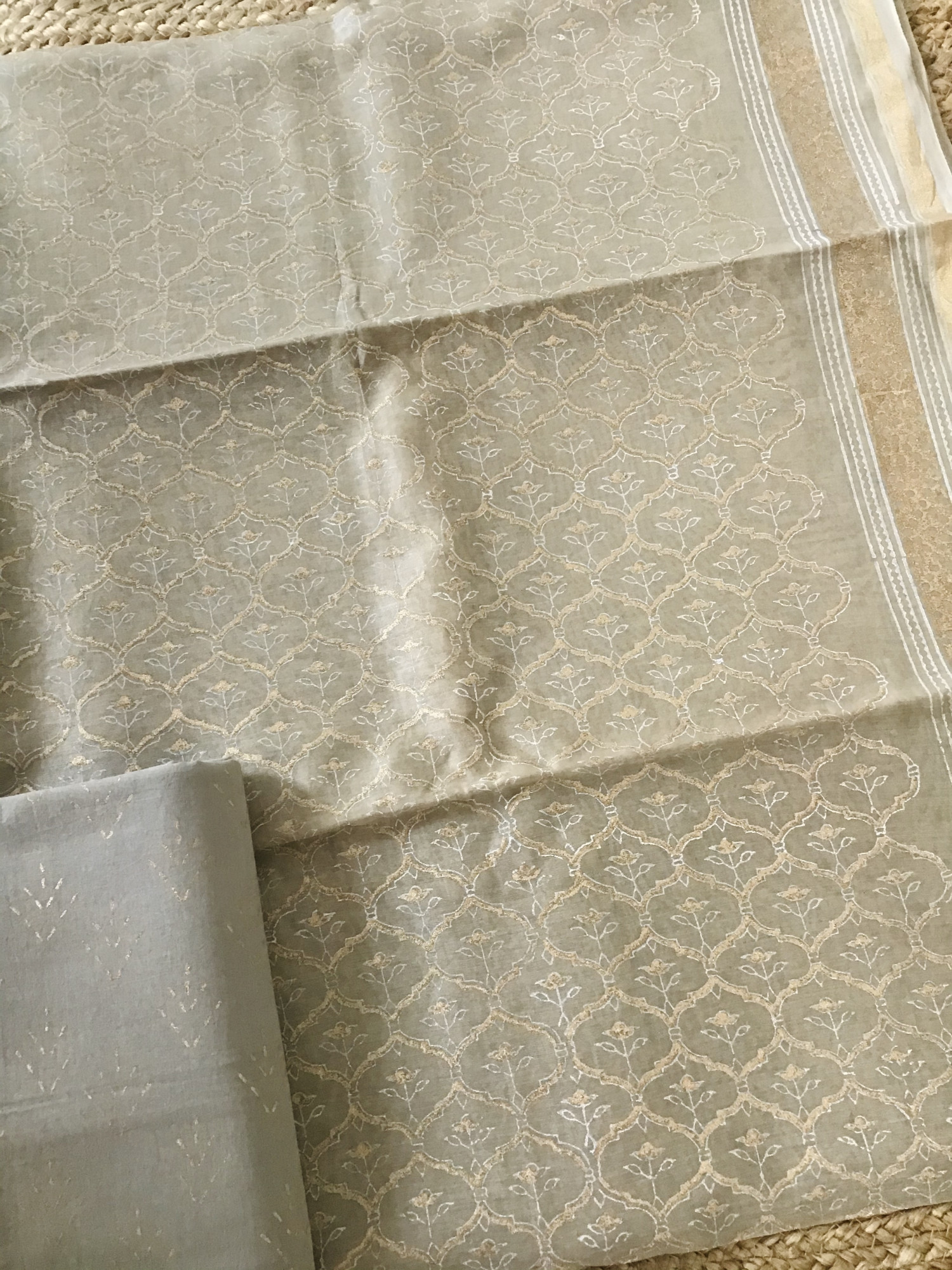 Pure Chanderi Printed Suit - Beige