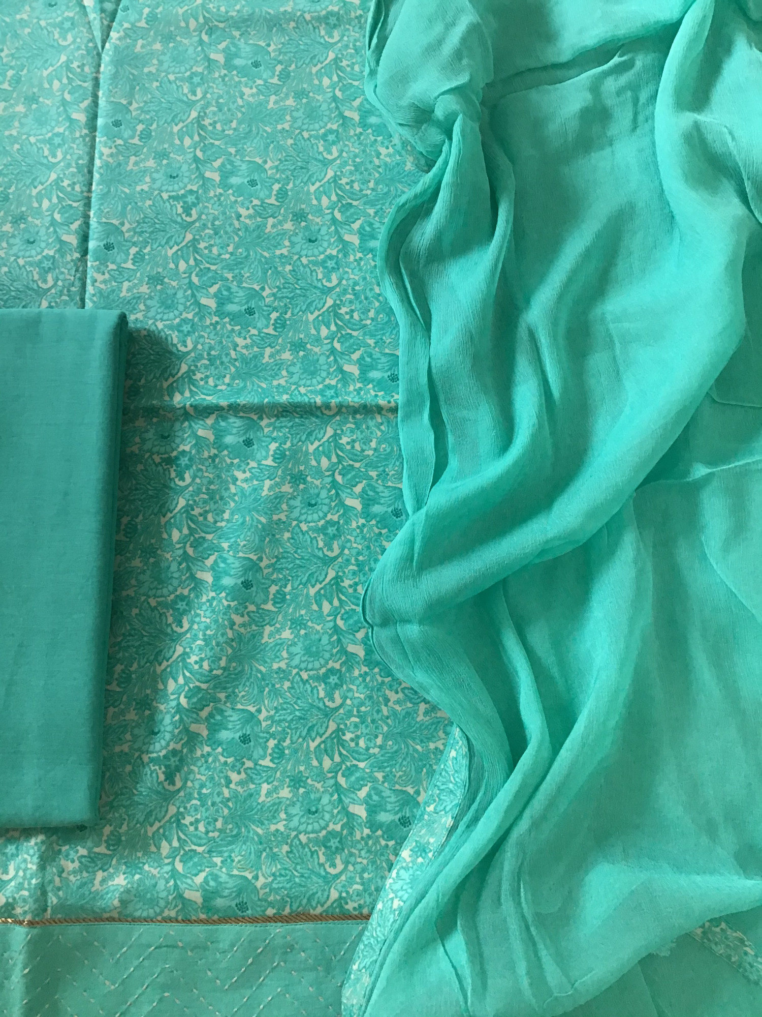 Soft Muslin Printed Suit - Sea Green