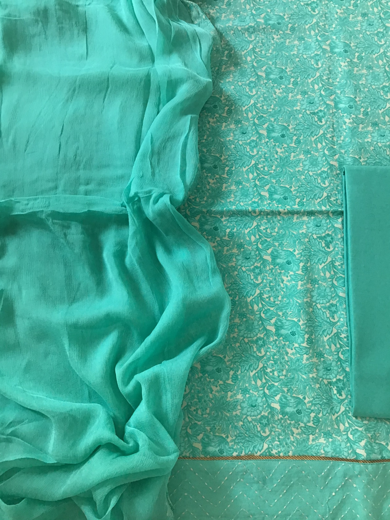 Soft Muslin Printed Suit - Sea Green