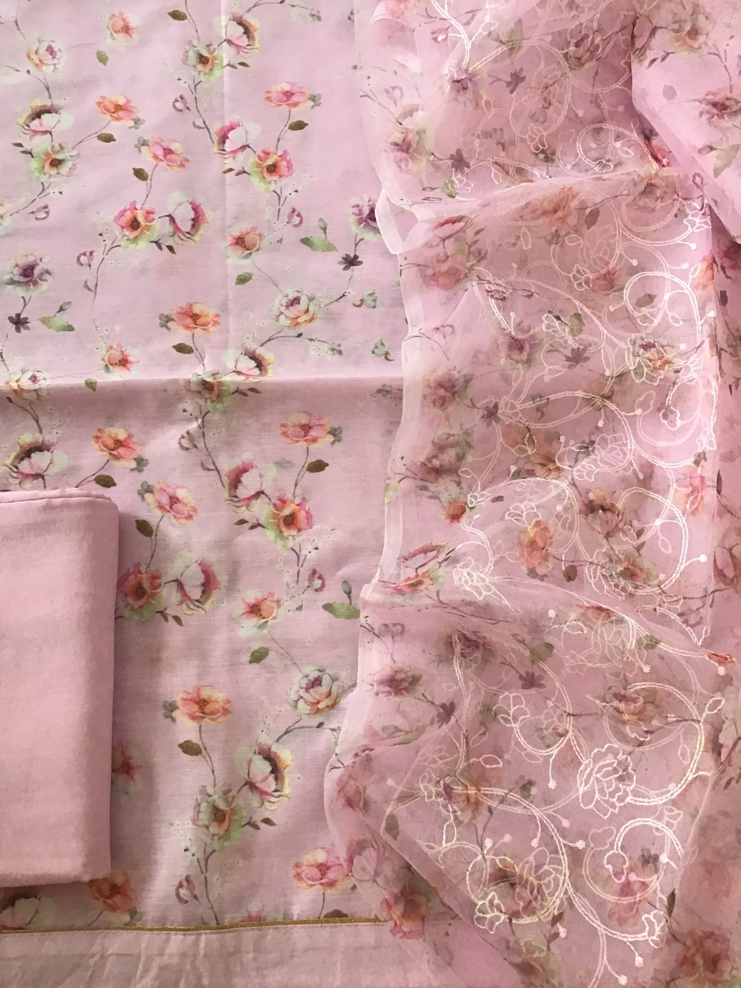 Soft Kora Chanderi Printed Suit - Pink