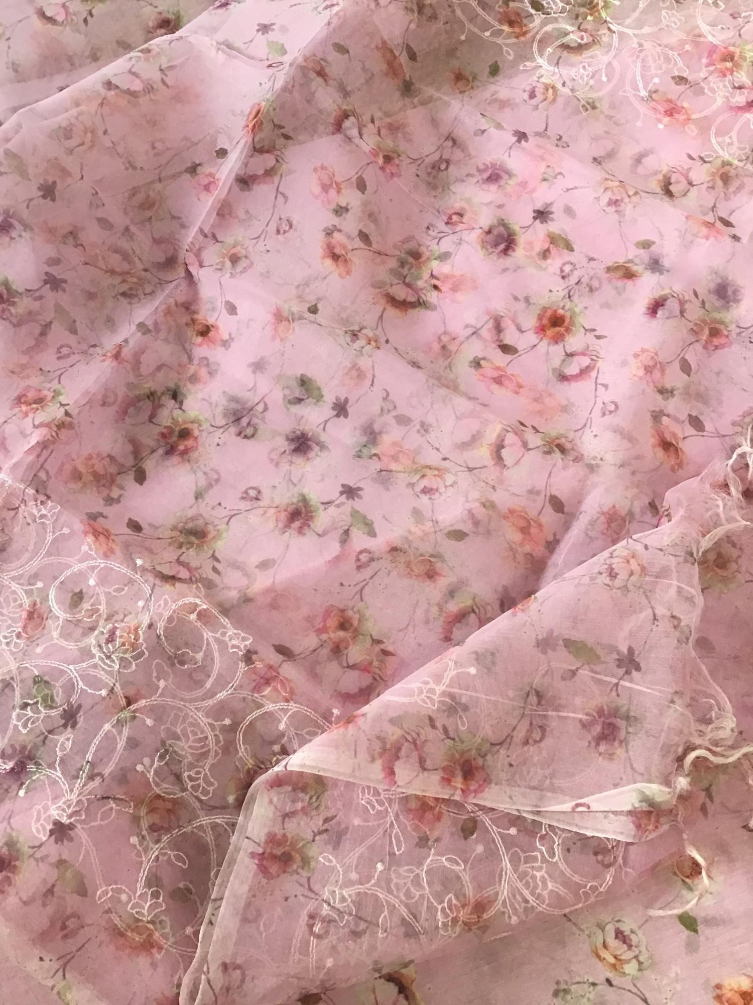 Soft Kora Chanderi Printed Suit - Pink