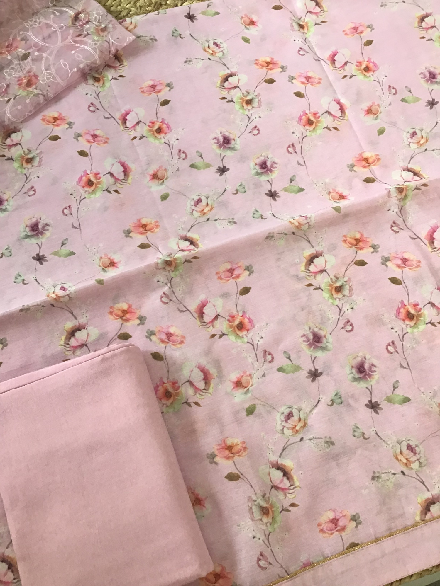 Soft Kora Chanderi Printed Suit - Pink