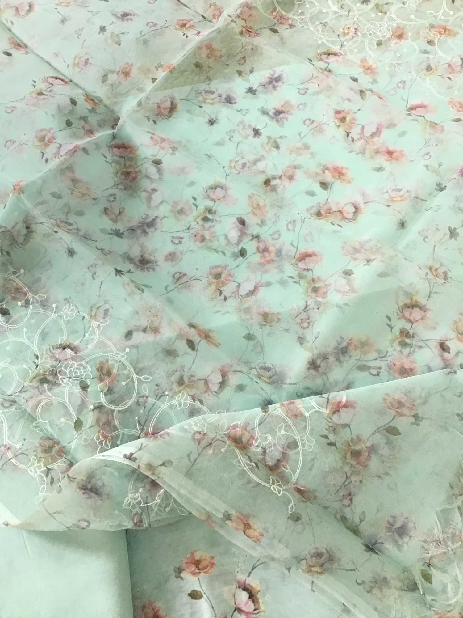 Soft Kora Chanderi Printed Suit - Sea Green