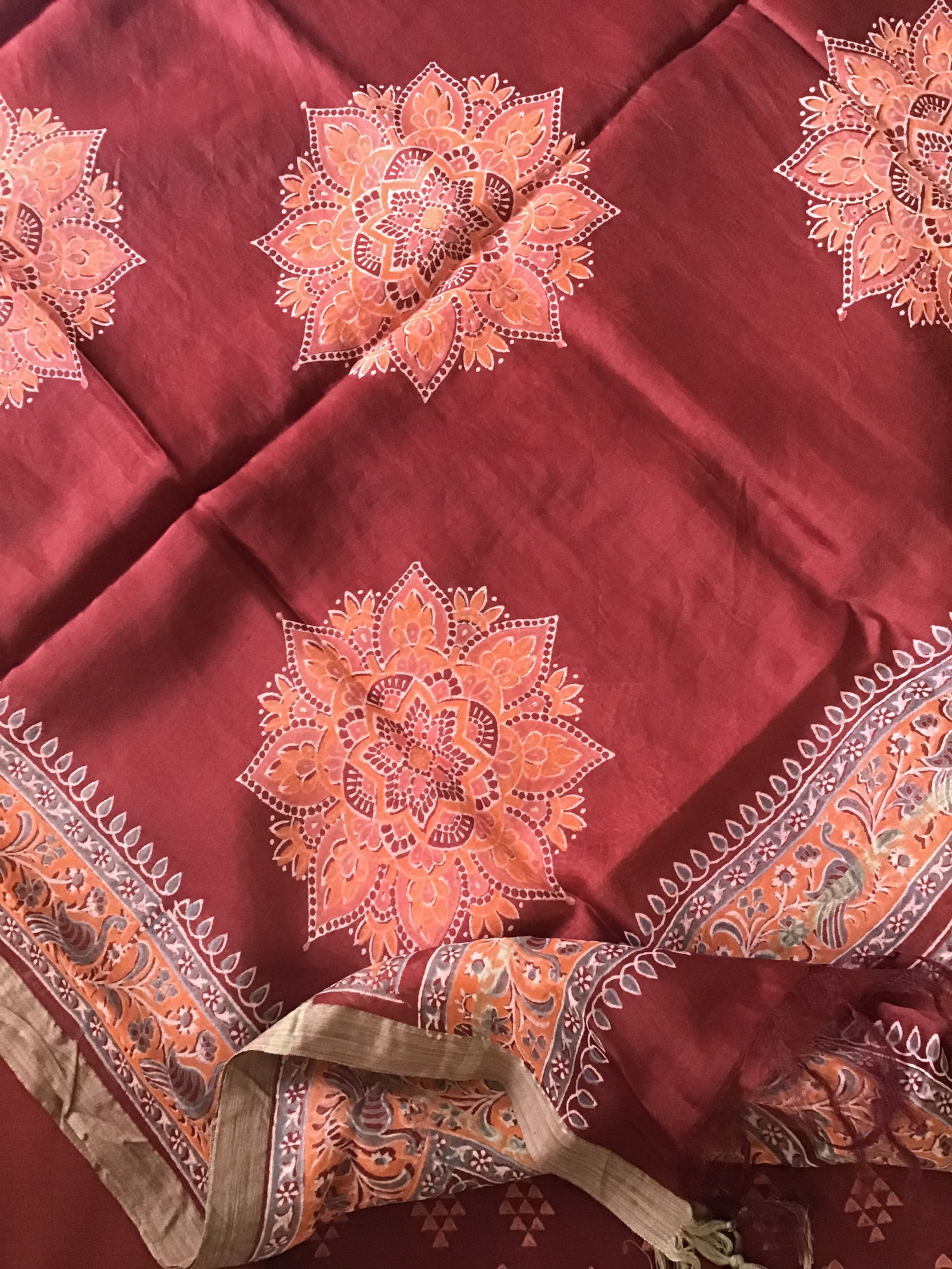 Pure Chanderi Printed Suit - Maroon