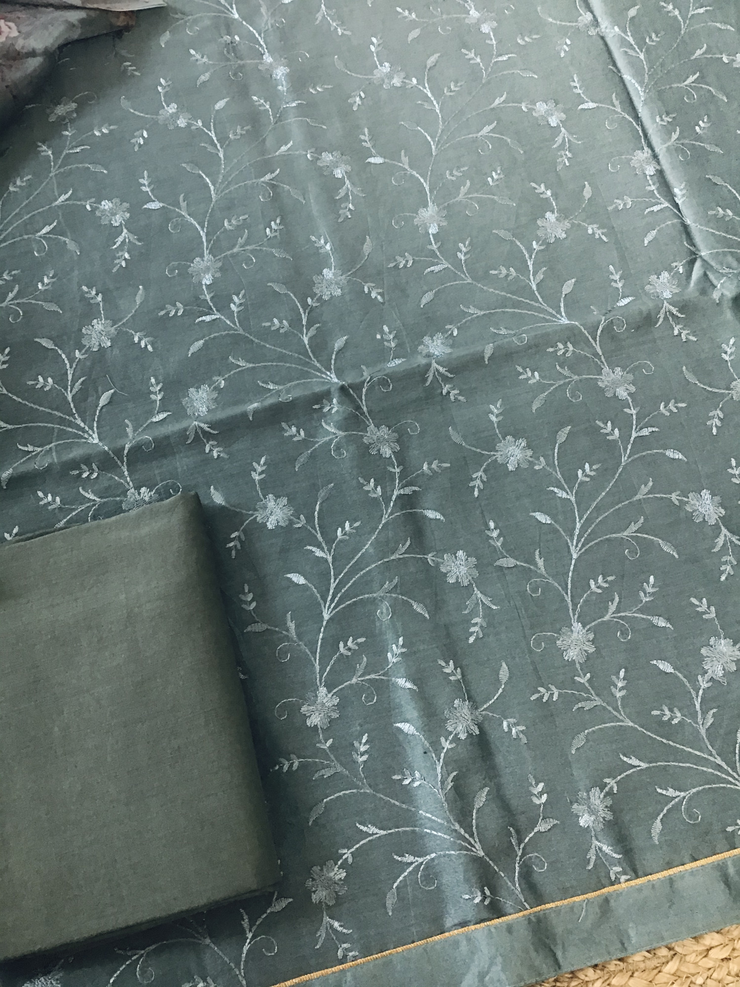 Pure Chanderi Printed Embroidered Suit - Green