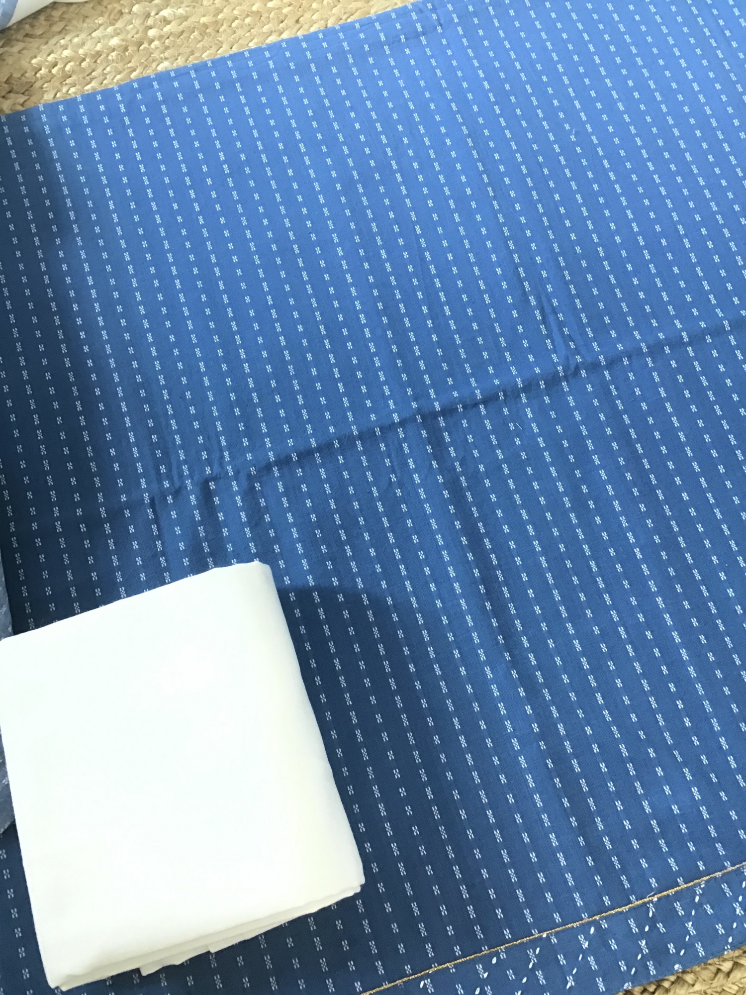 Pure Fine Handloom Cotton Self Weaved Suit - Blue