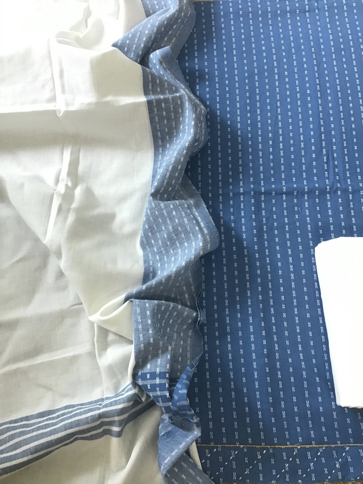 Pure Fine Handloom Cotton Self Weaved Suit - Blue