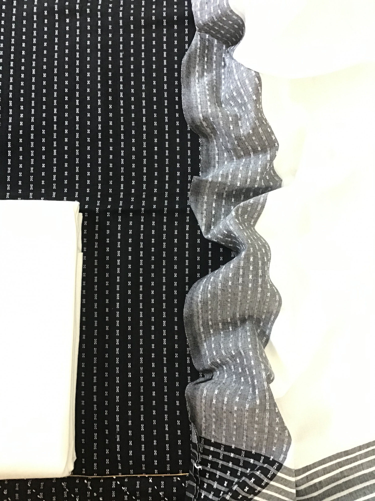 Pure Fine Handloom Cotton Self Weaved Suit - Black