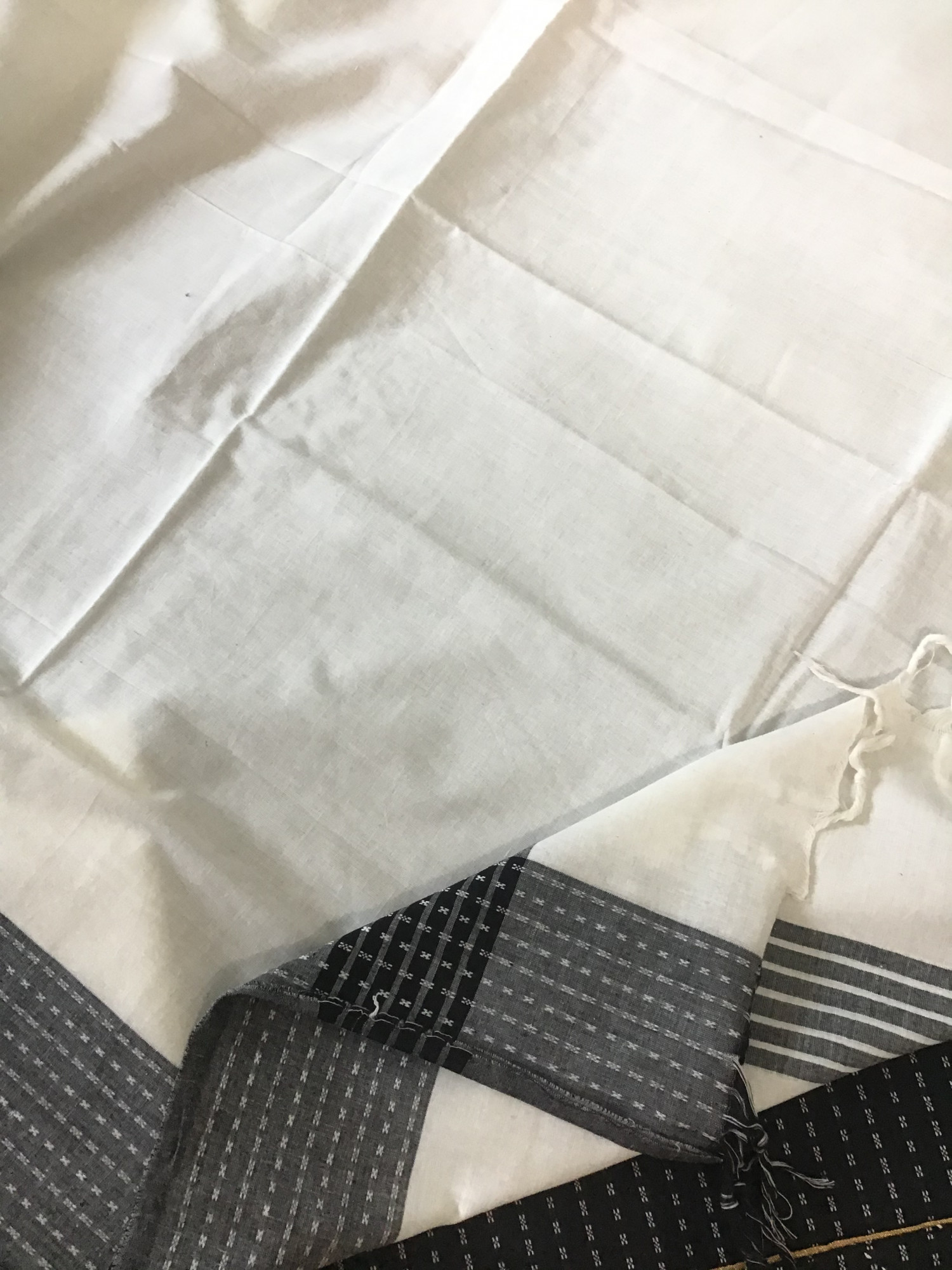 Pure Fine Handloom Cotton Self Weaved Suit - Black